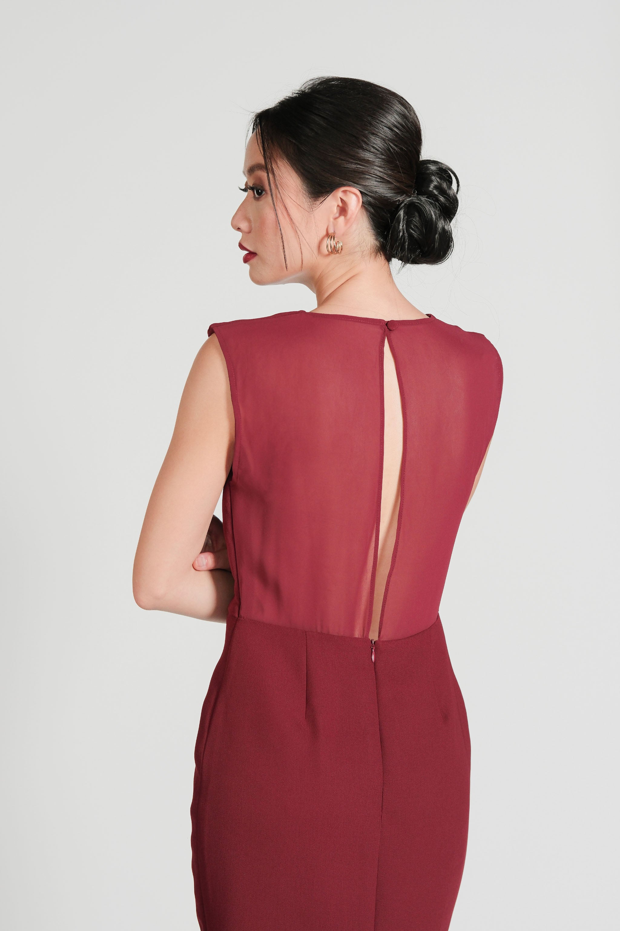Sheer Back Dress - Maroon