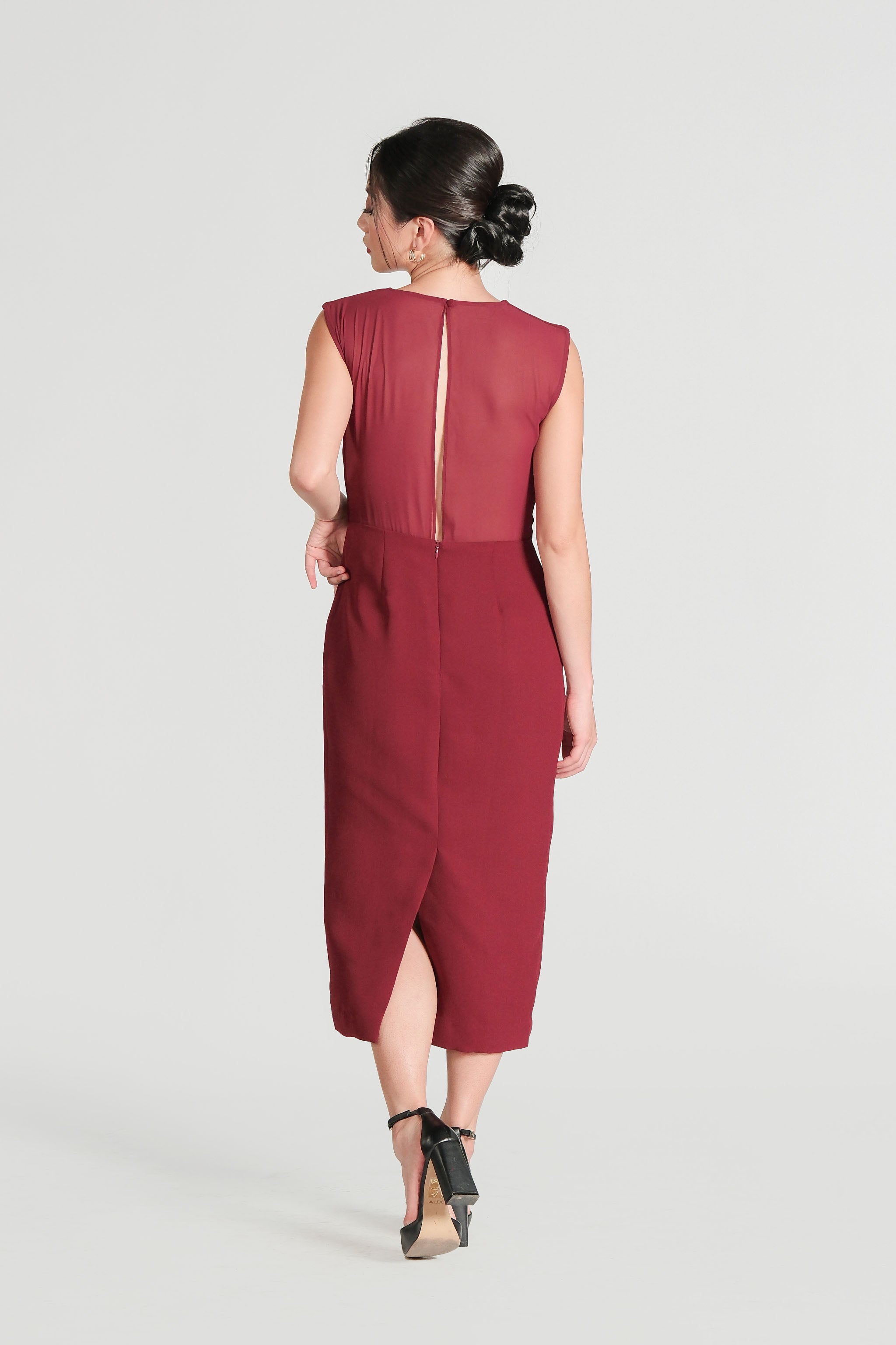 Sheer Back Dress - Maroon