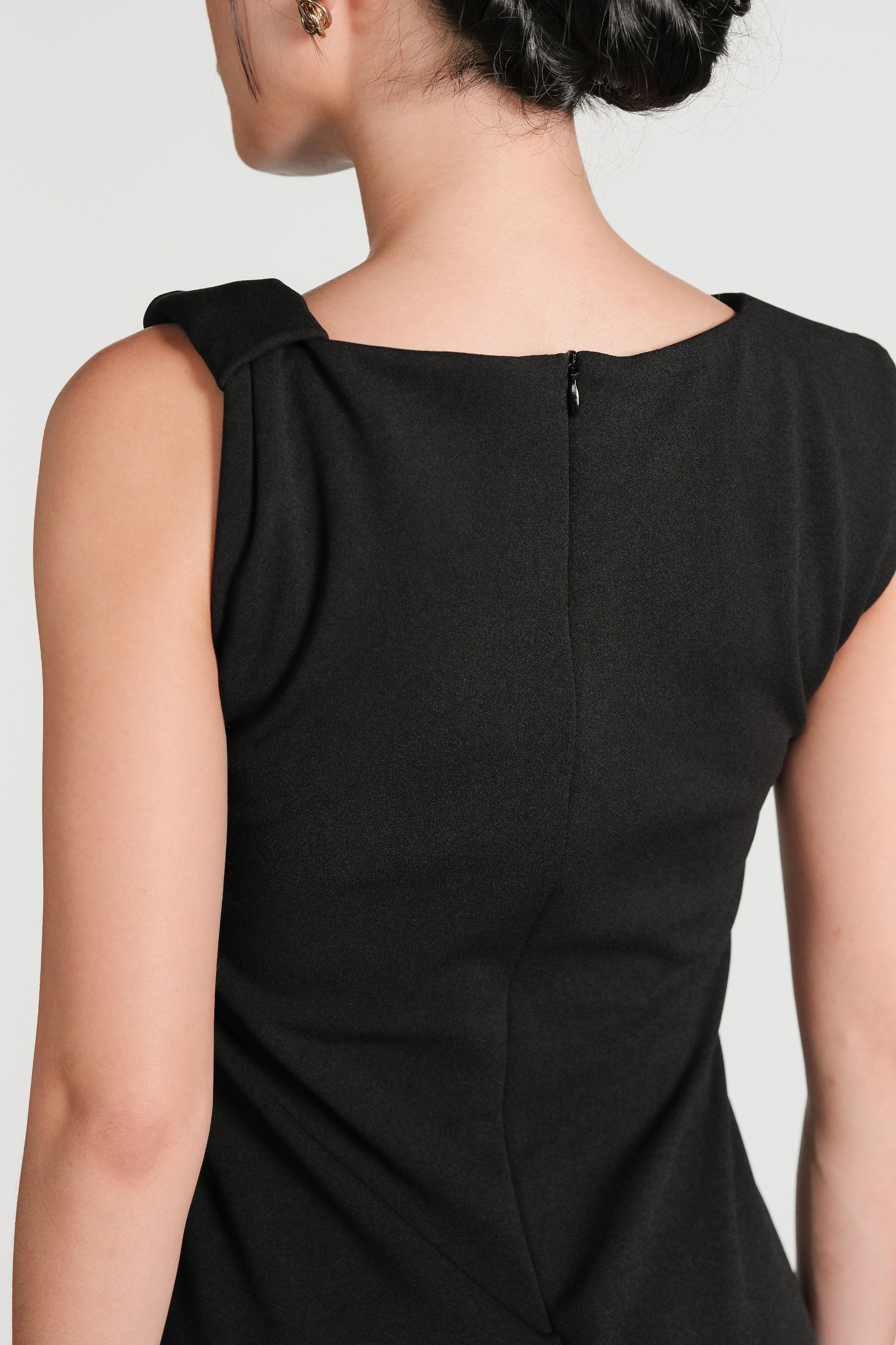 Asymmetrical Neckline Dress - Black