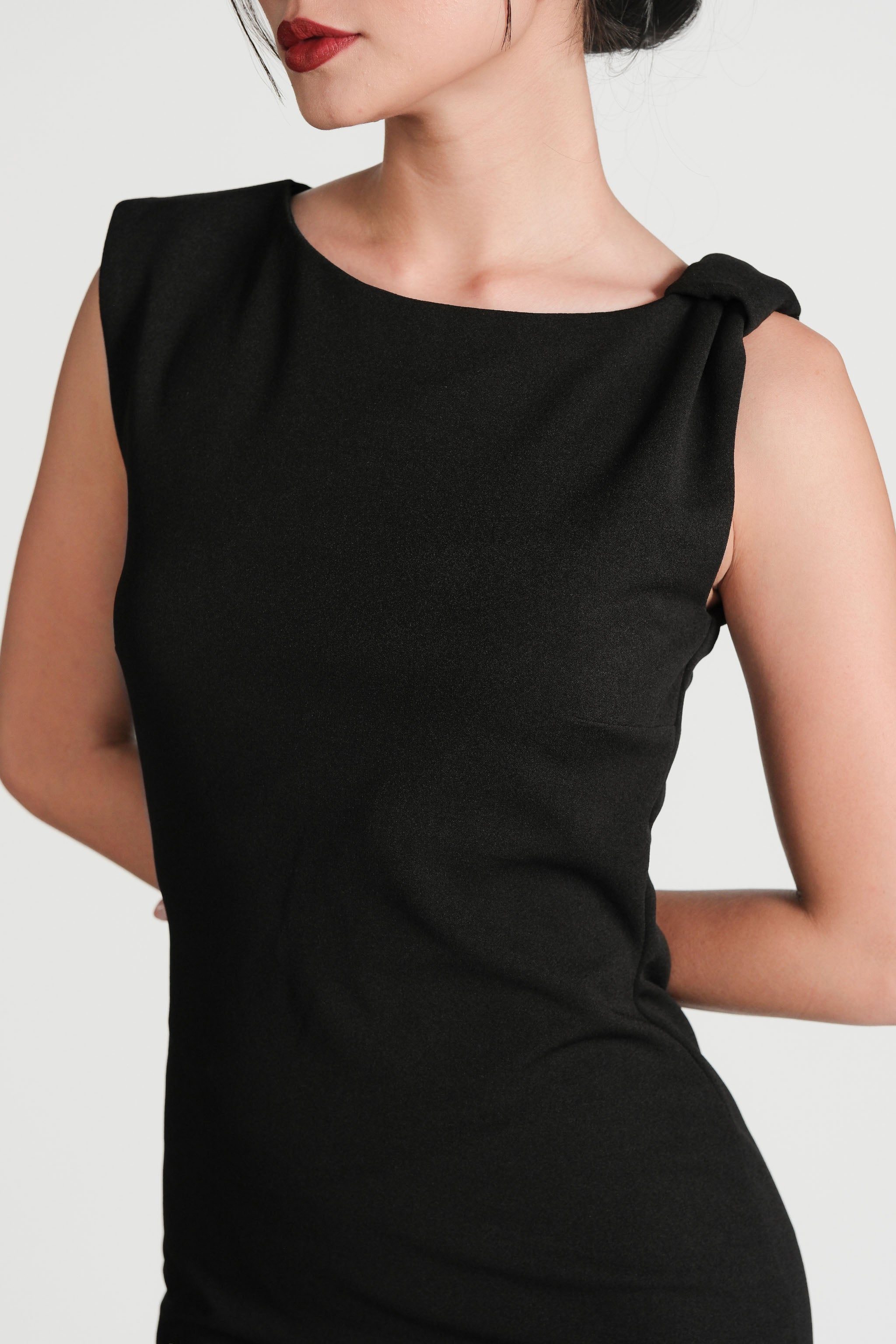 Asymmetrical Neckline Dress - Black
