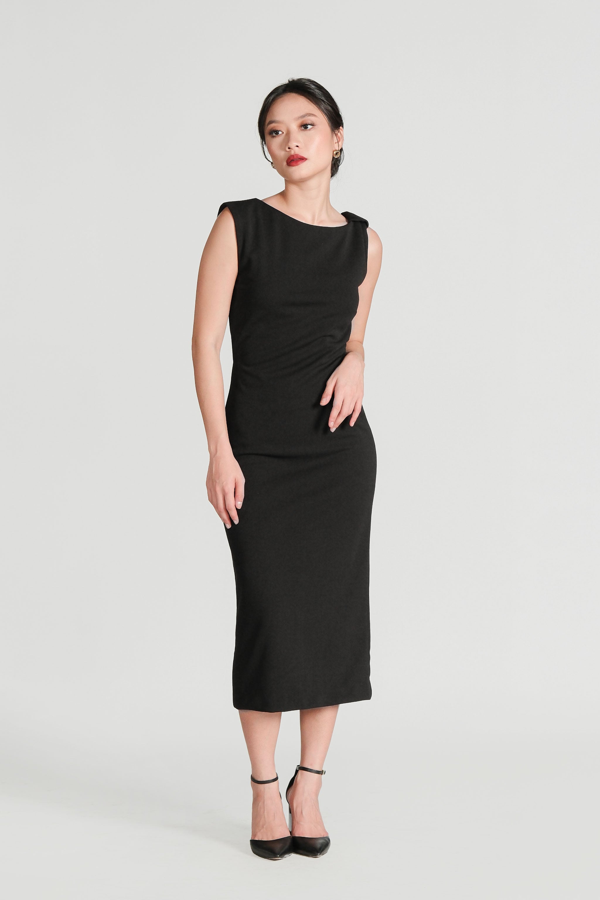Asymmetrical Neckline Dress - Black