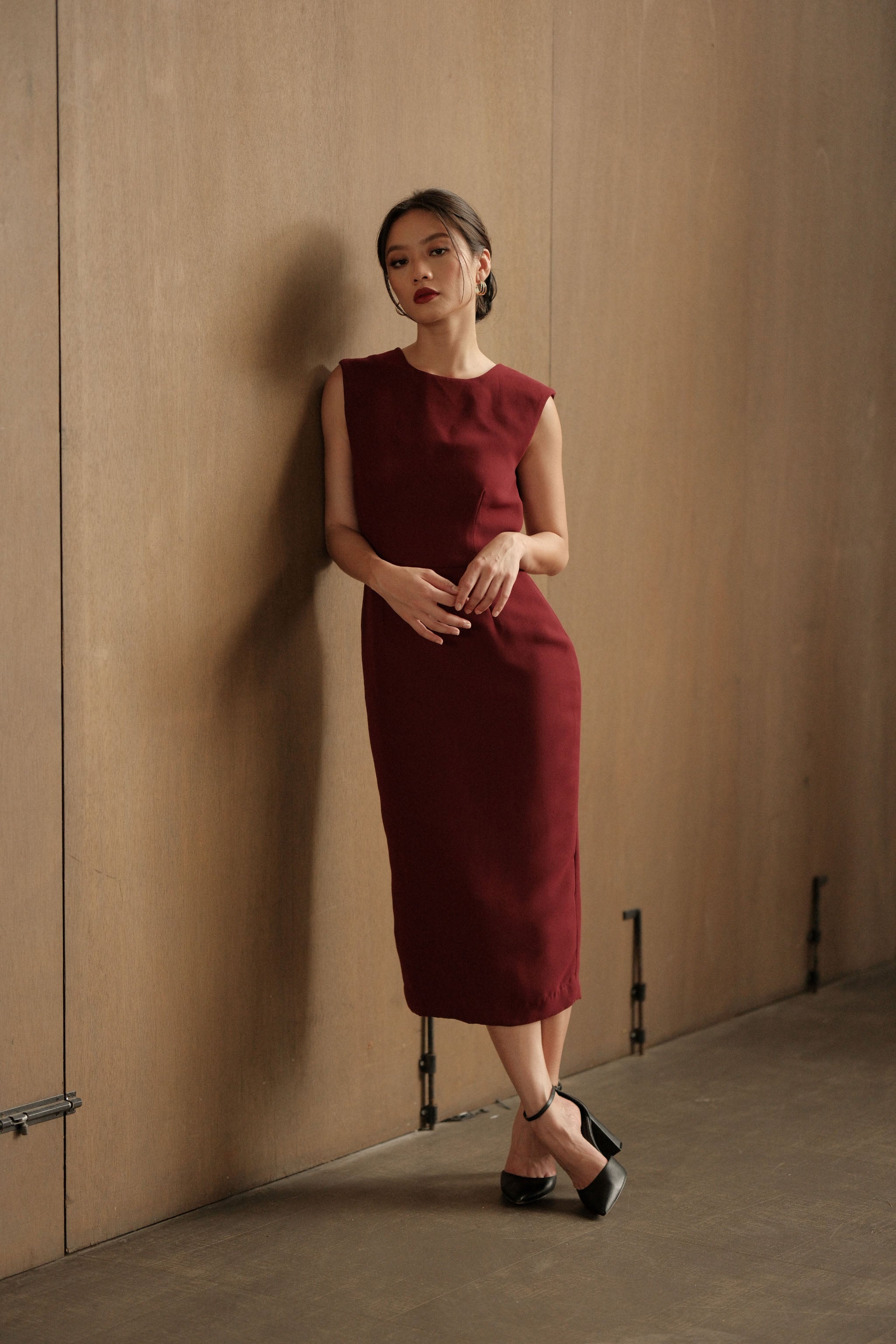 Sheer Back Dress - Maroon