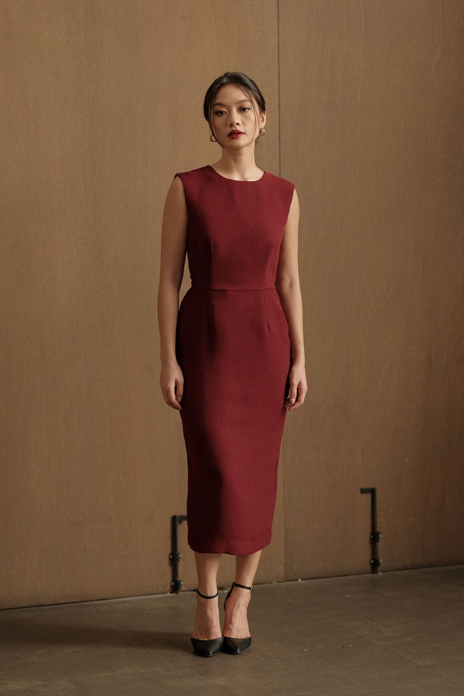 Sheer Back Dress - Maroon