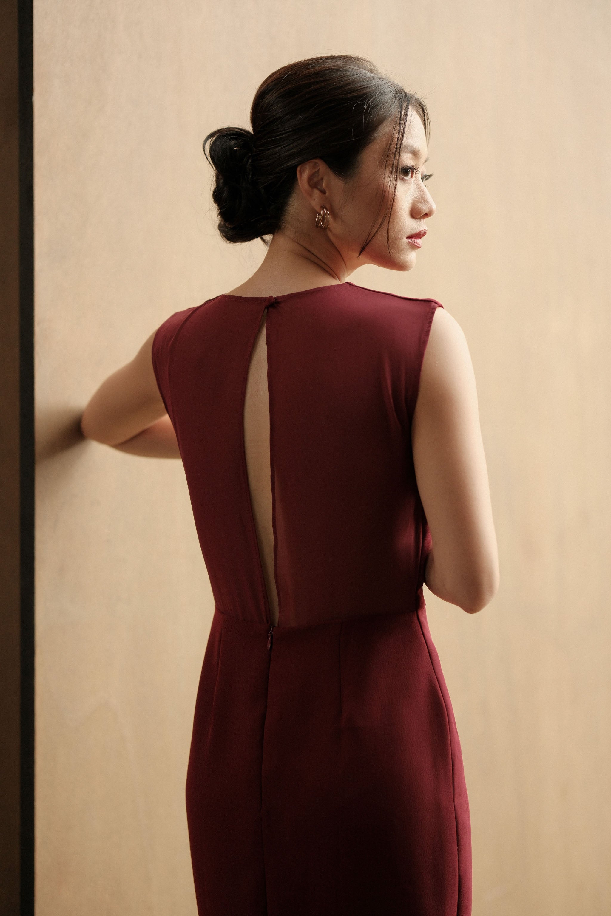 Sheer Back Dress - Maroon