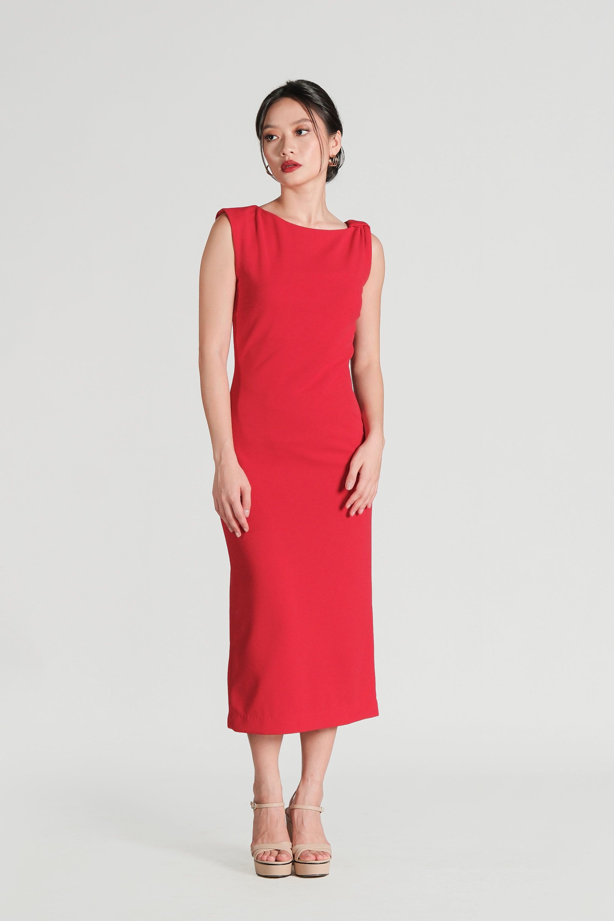 Asymmetrical Neckline Dress - Red