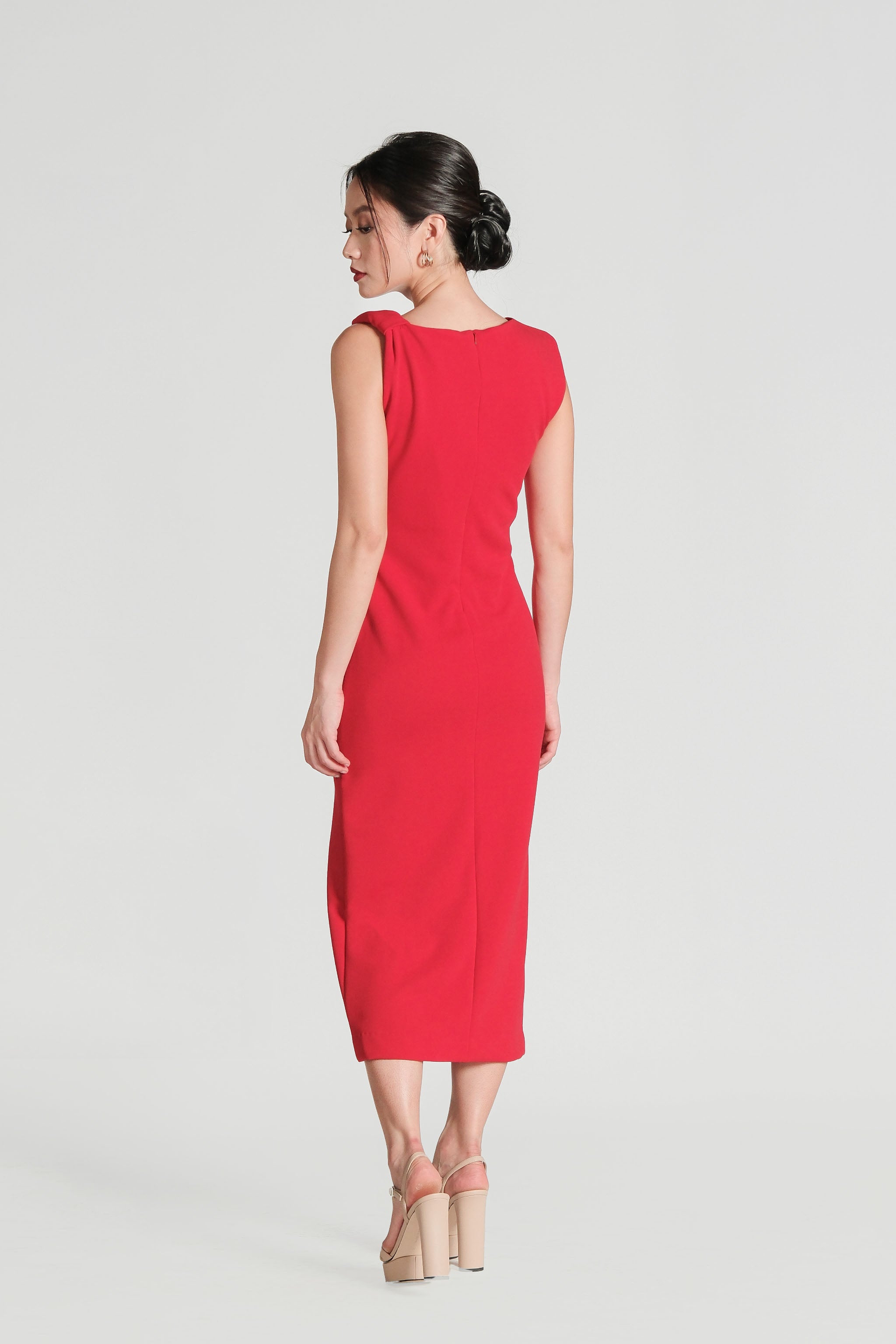 Asymmetrical Neckline Dress - Red