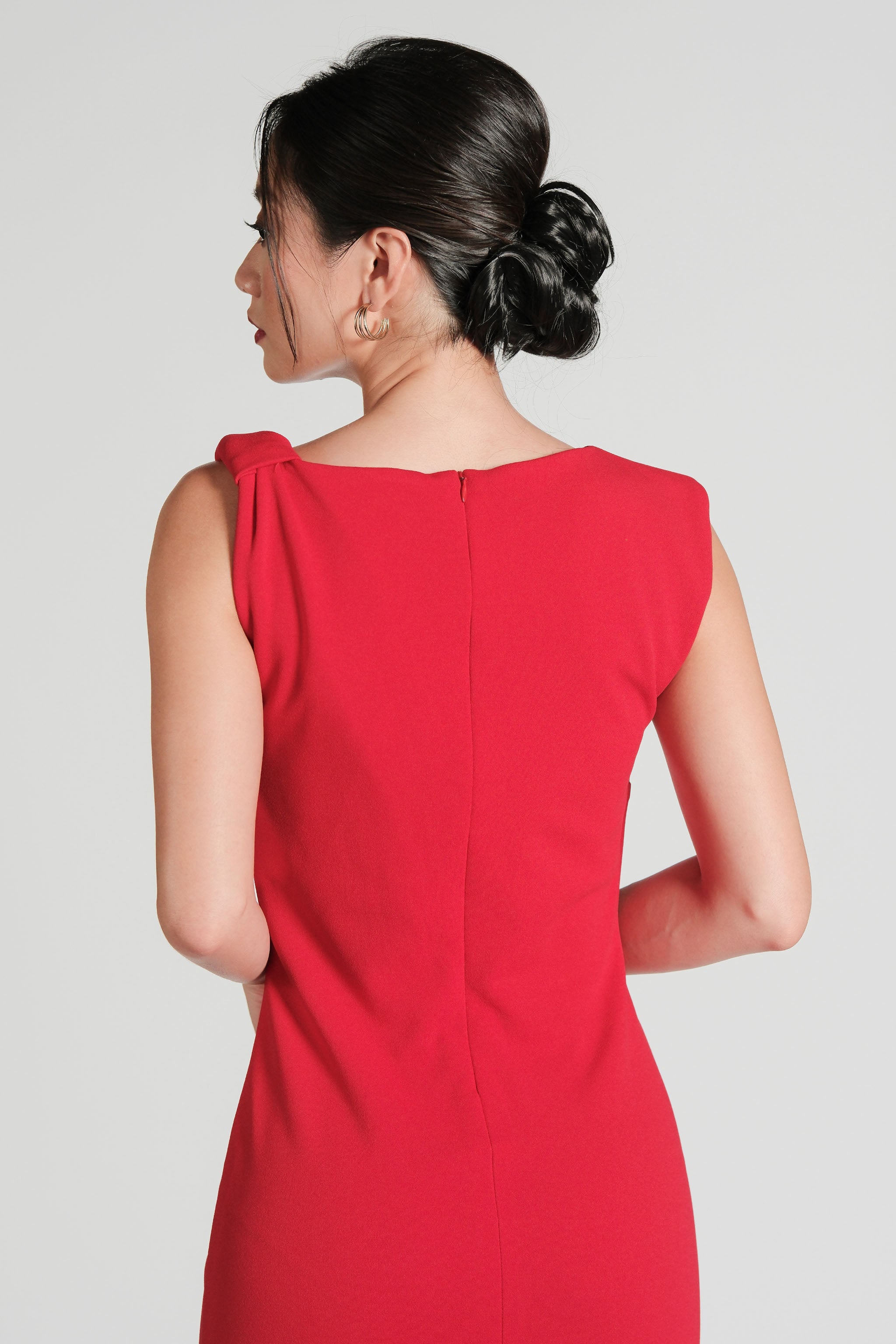 Asymmetrical Neckline Dress - Red