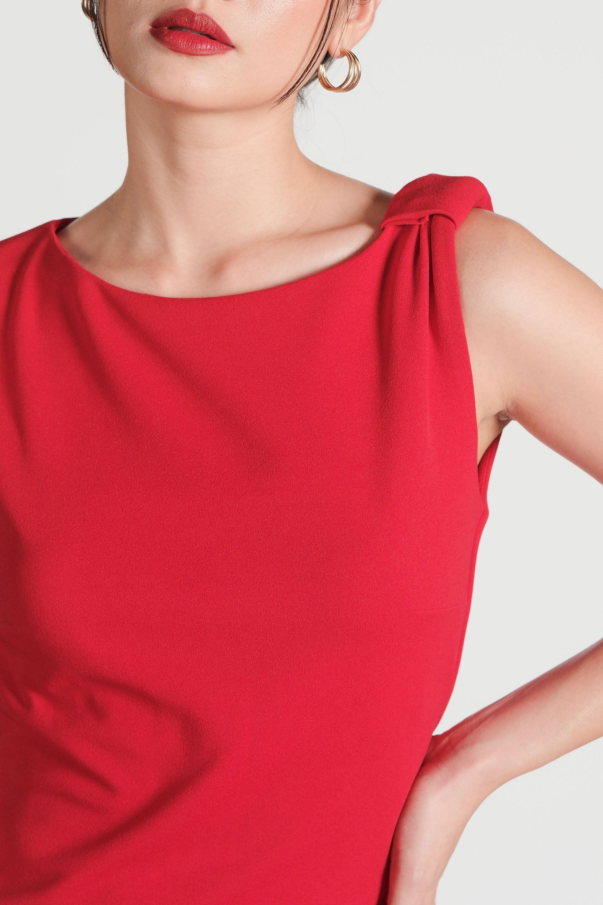Asymmetrical Neckline Dress - Red