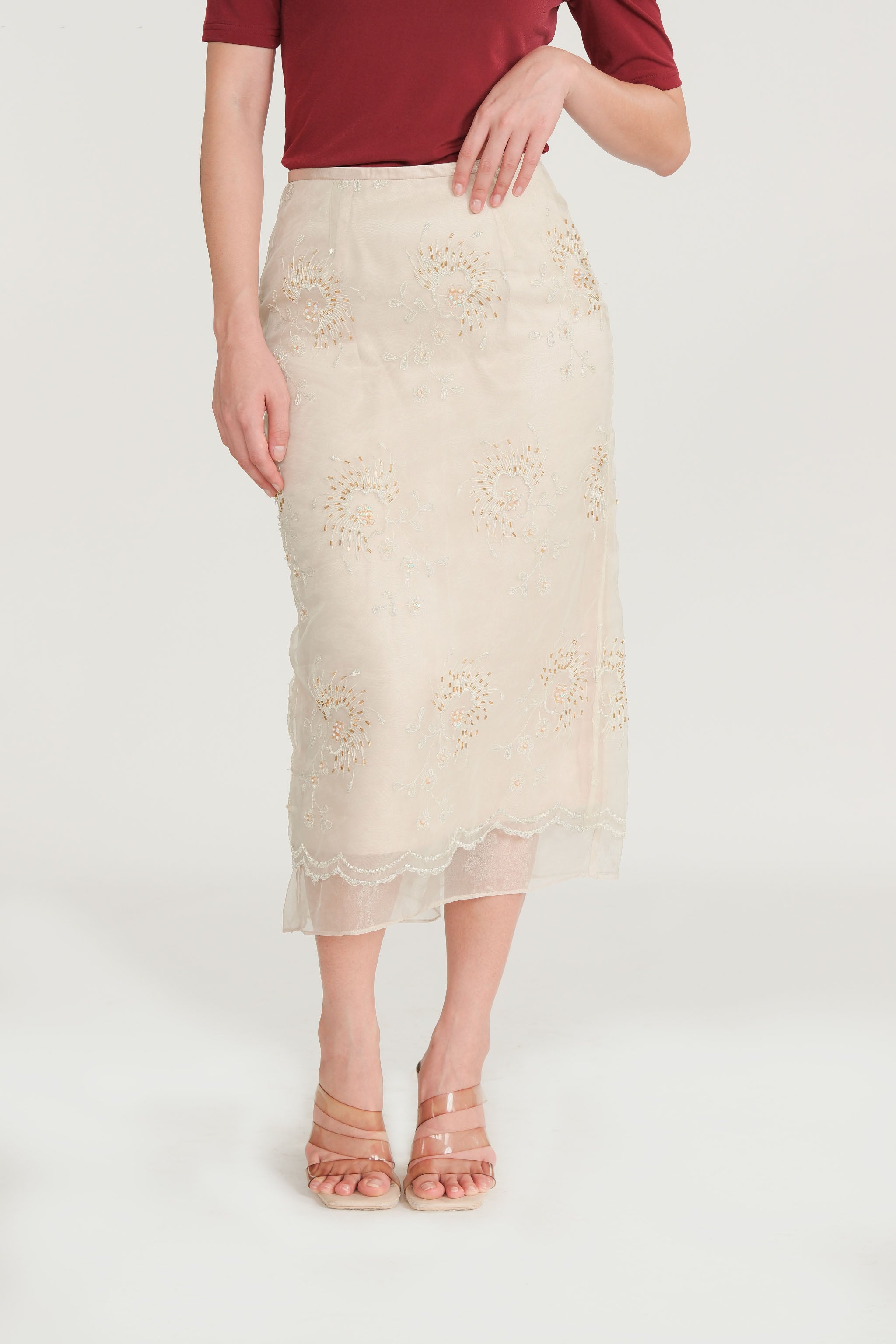 Sequin Midi Skirt - Gold