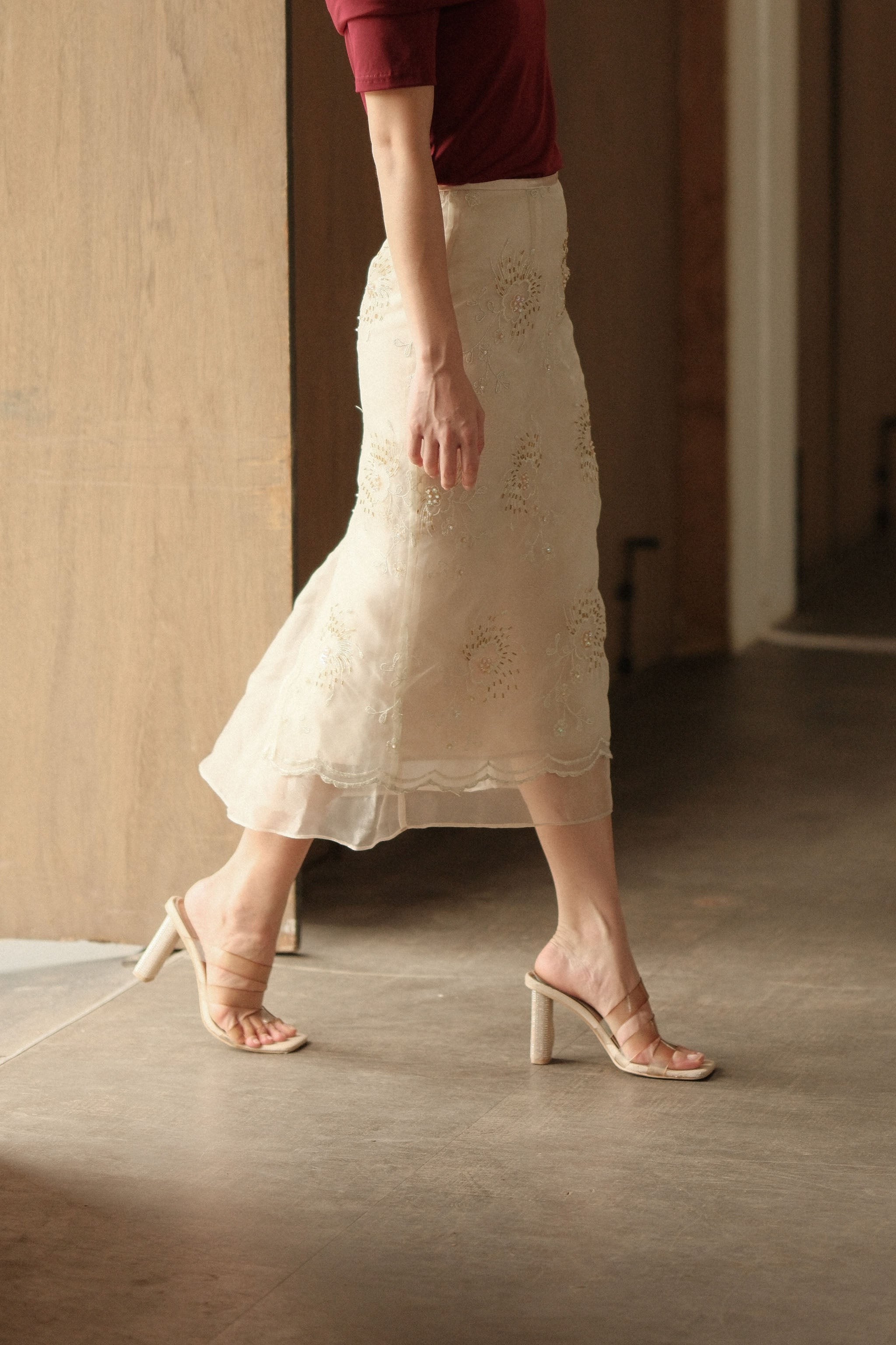 Sequin Midi Skirt - Gold