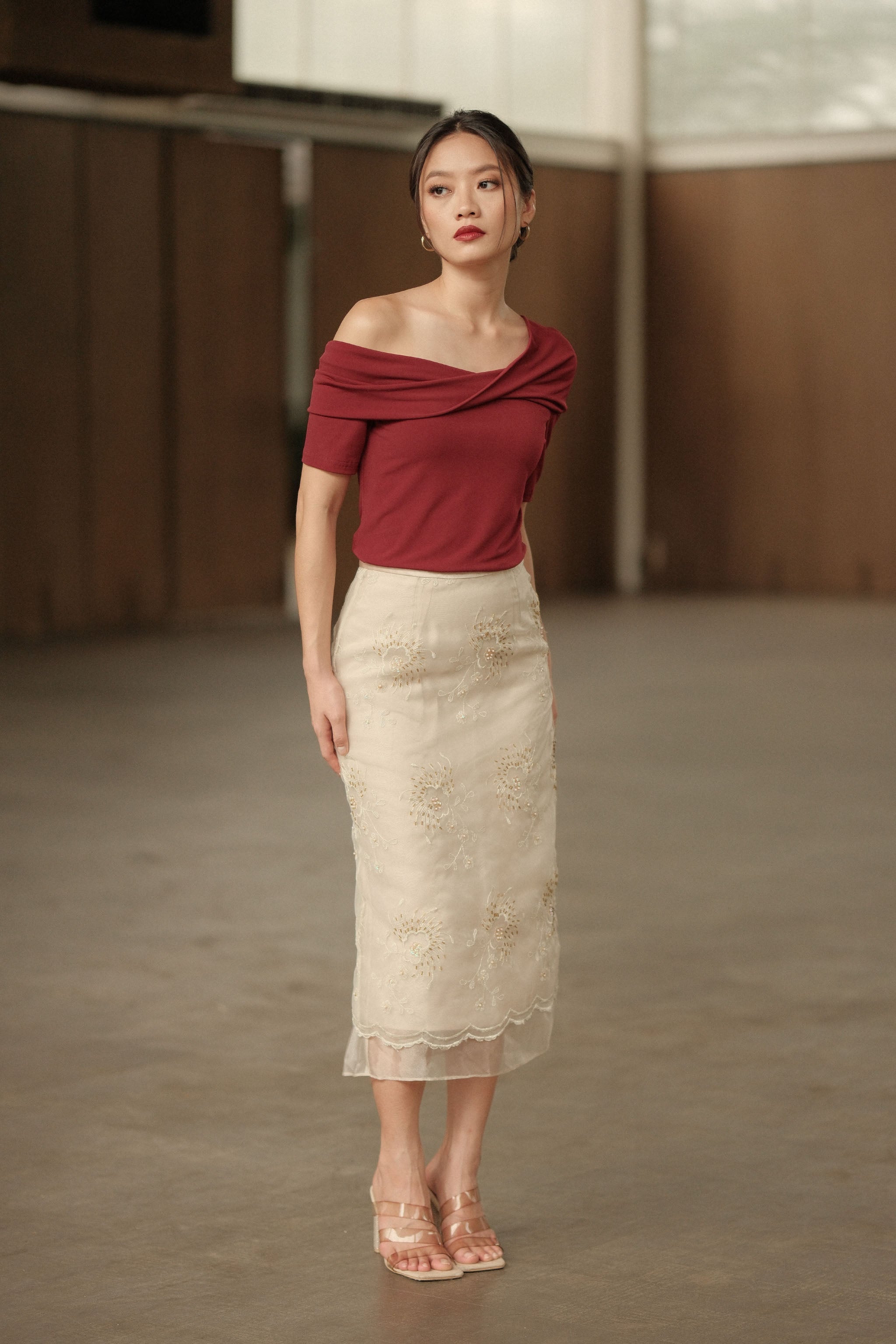 Sequin Midi Skirt - Gold