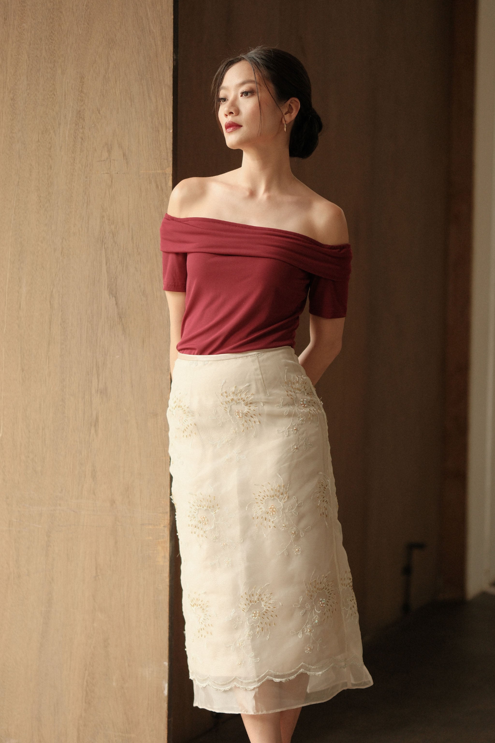 Convertible Off-Shoulder Top - Maroon