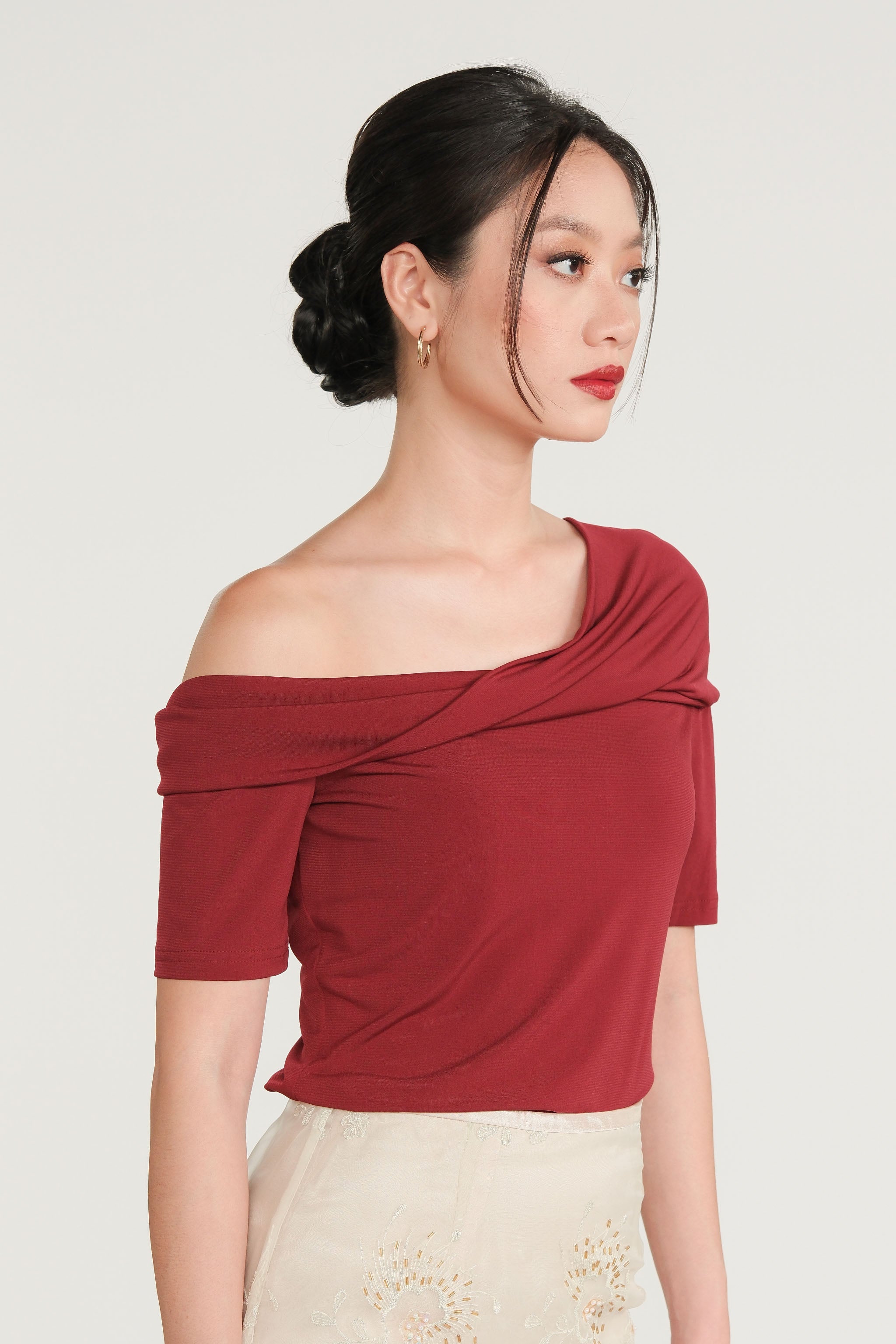 Convertible Off-Shoulder Top - Maroon