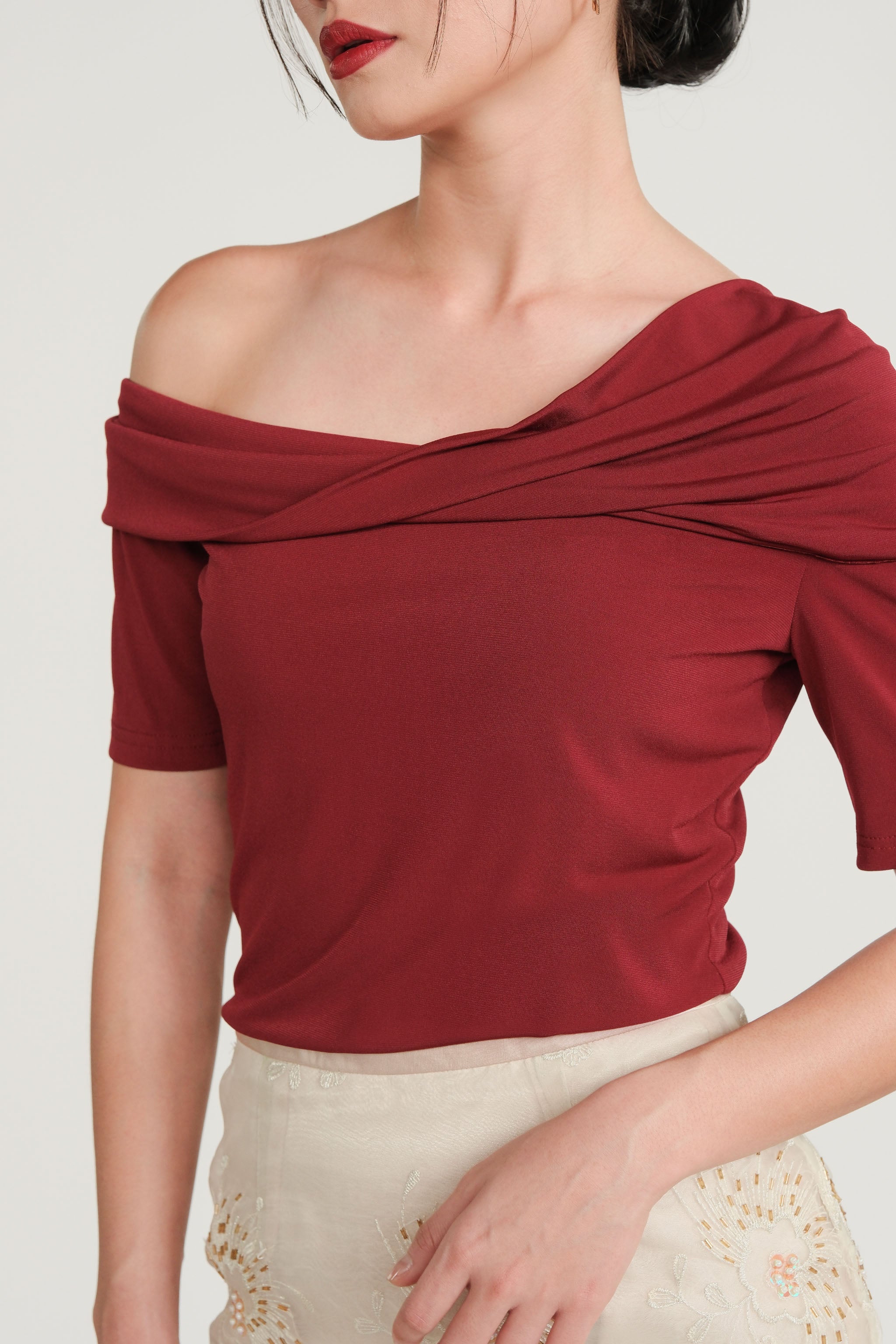 Convertible Off-Shoulder Top - Maroon