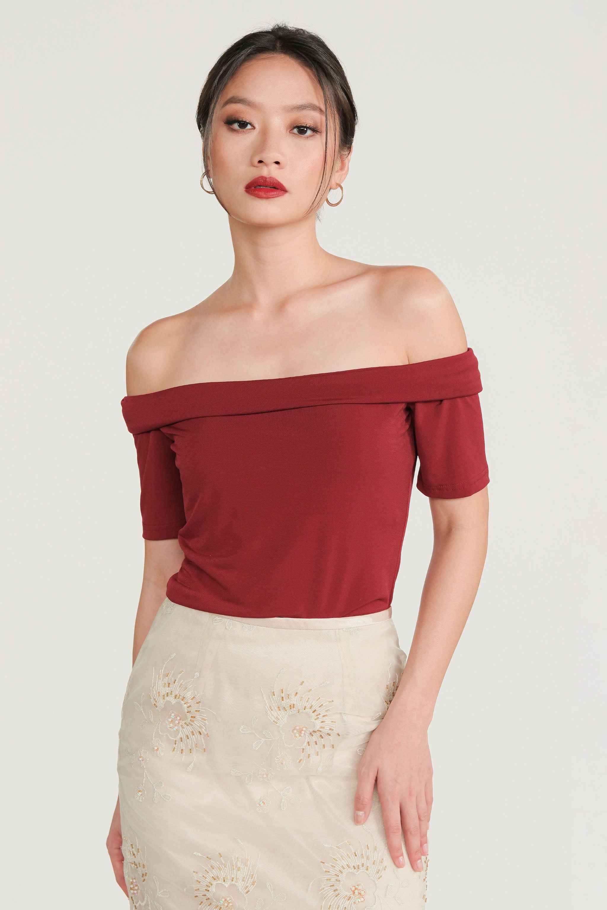 Convertible Off-Shoulder Top - Maroon