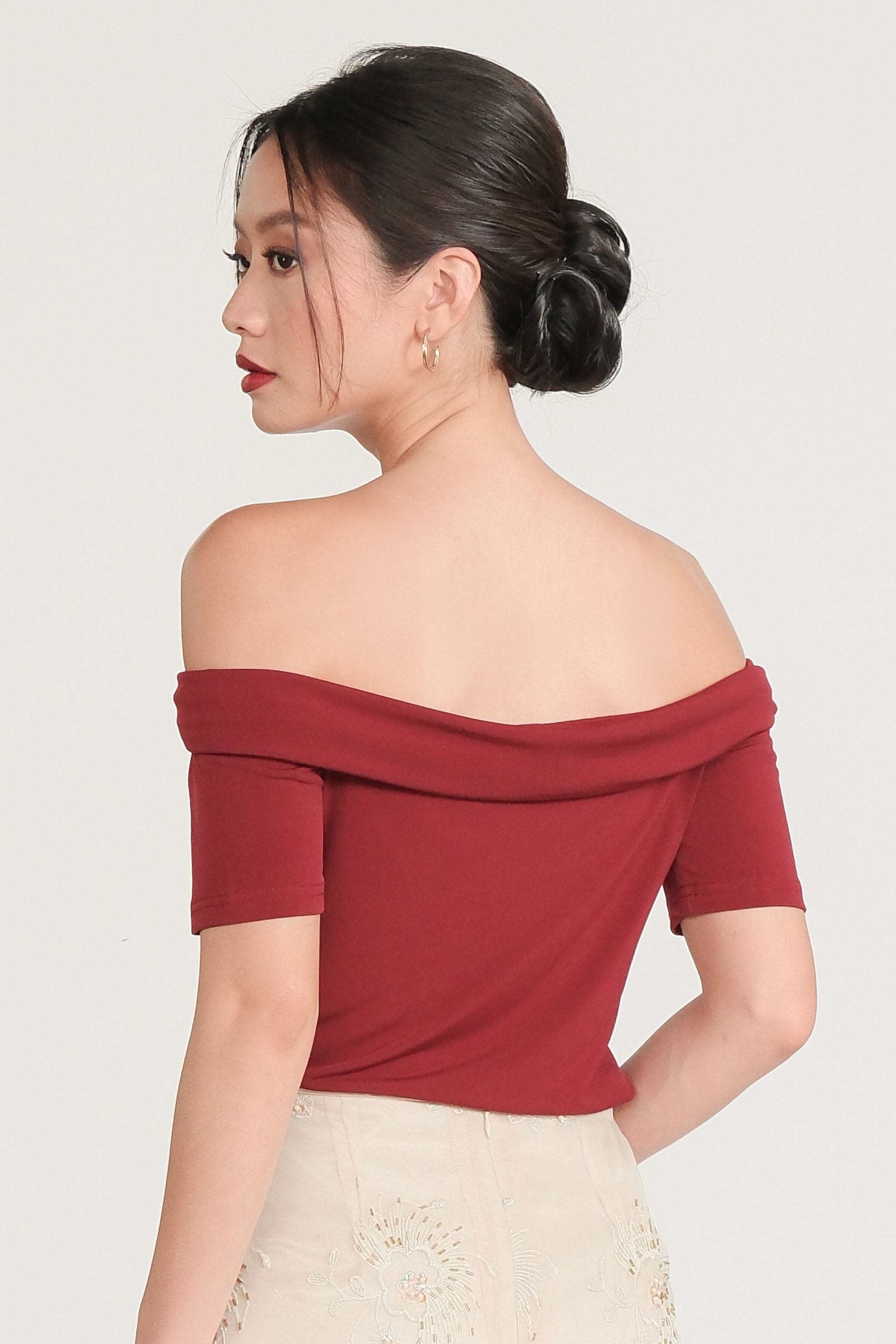 Convertible Off-Shoulder Top - Maroon