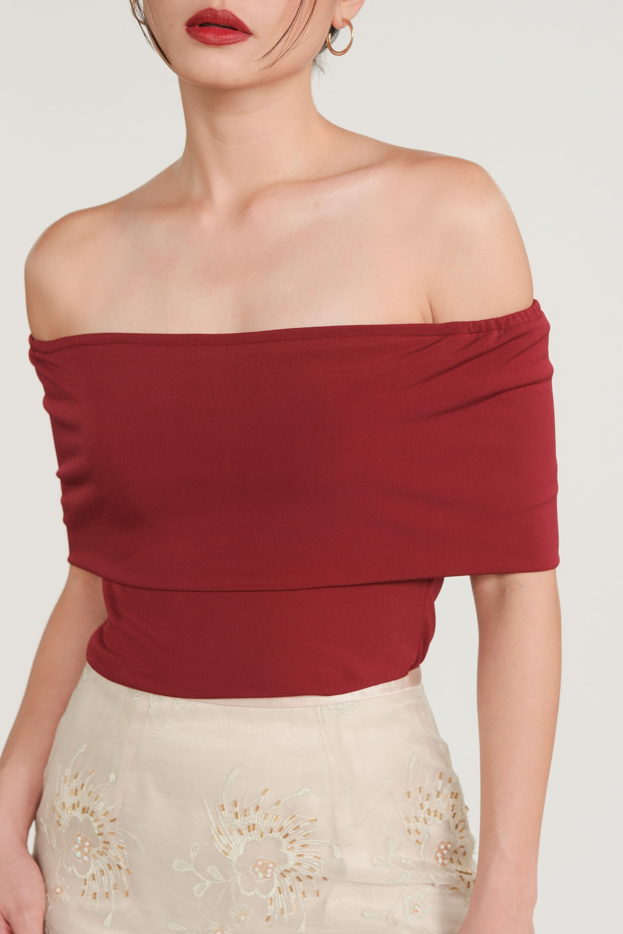 Convertible Off-Shoulder Top - Maroon
