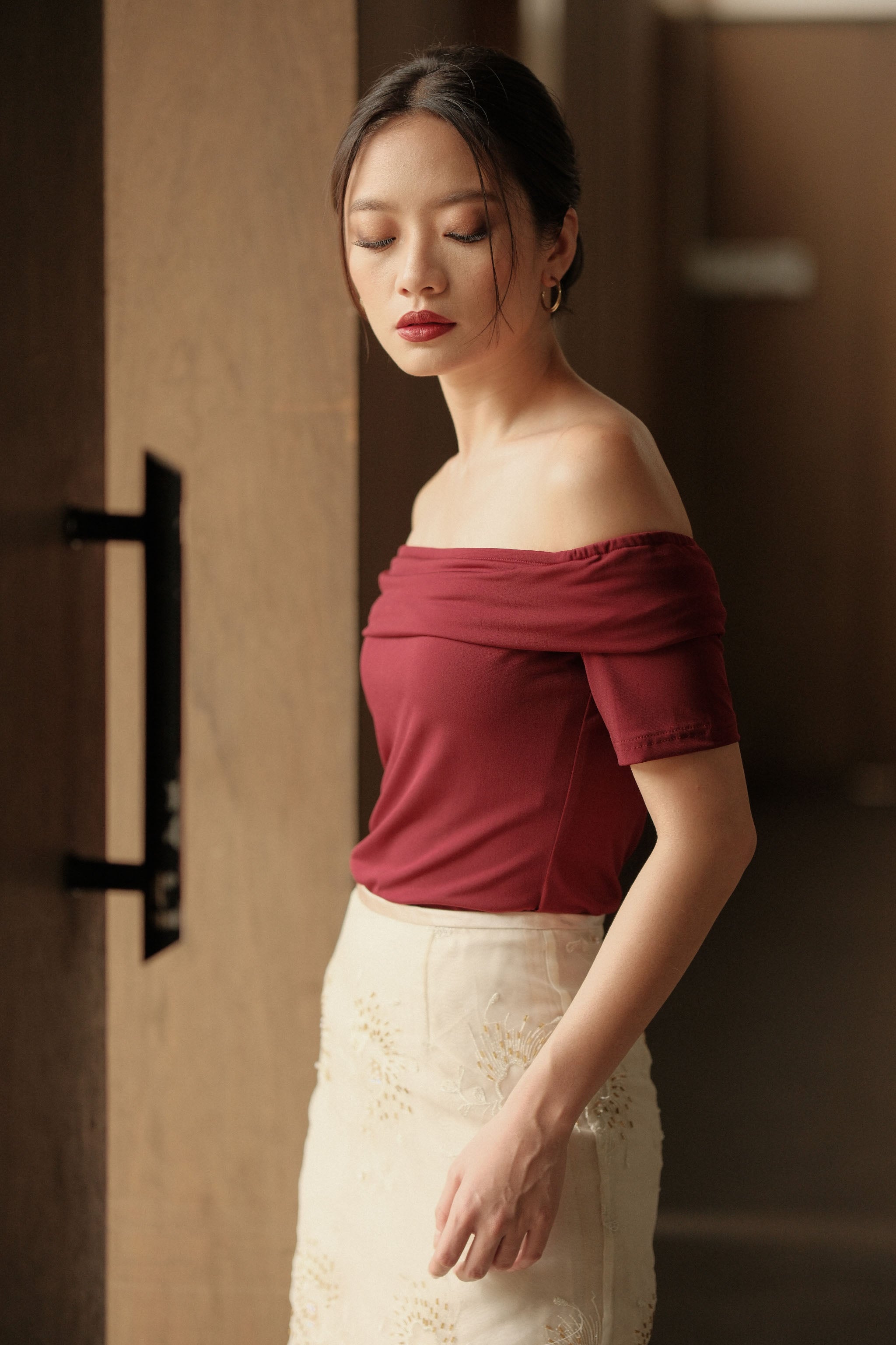 Convertible Off-Shoulder Top - Maroon