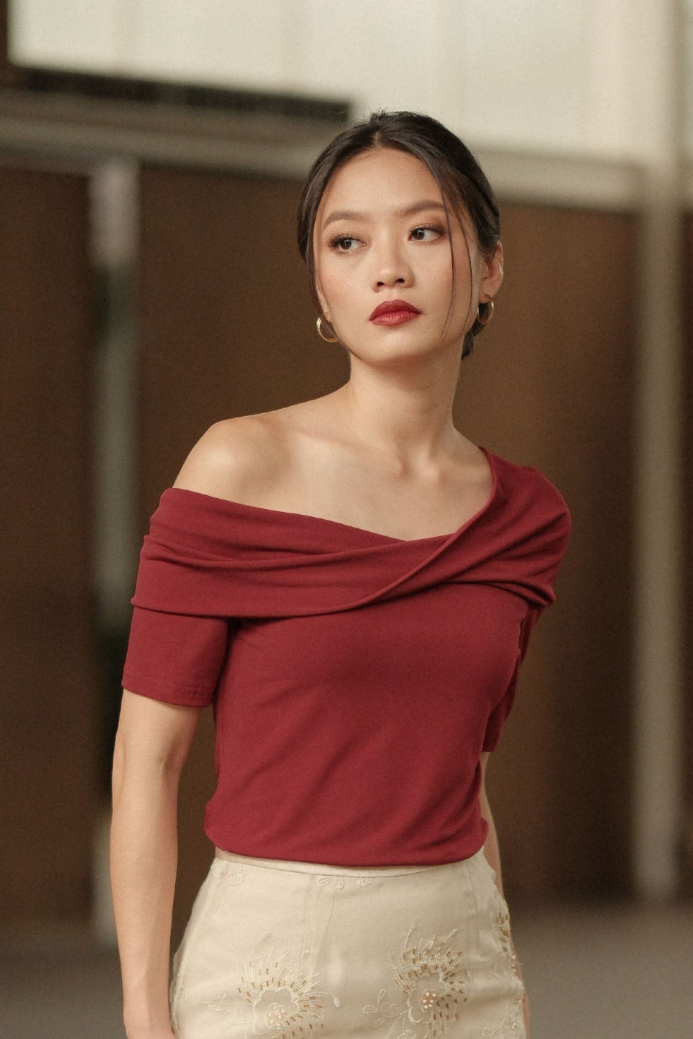Convertible Off-Shoulder Top - Maroon