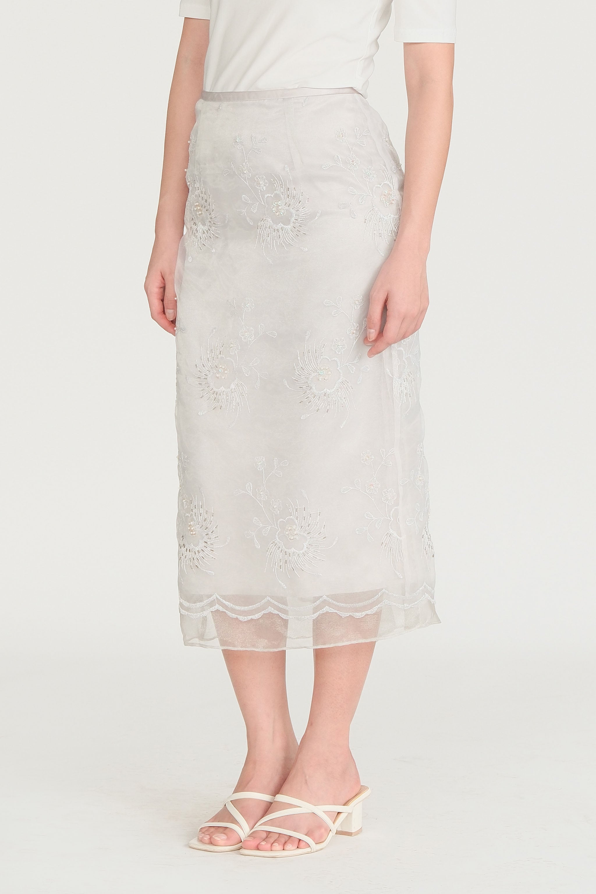 Sequin Midi Skirt - Silver