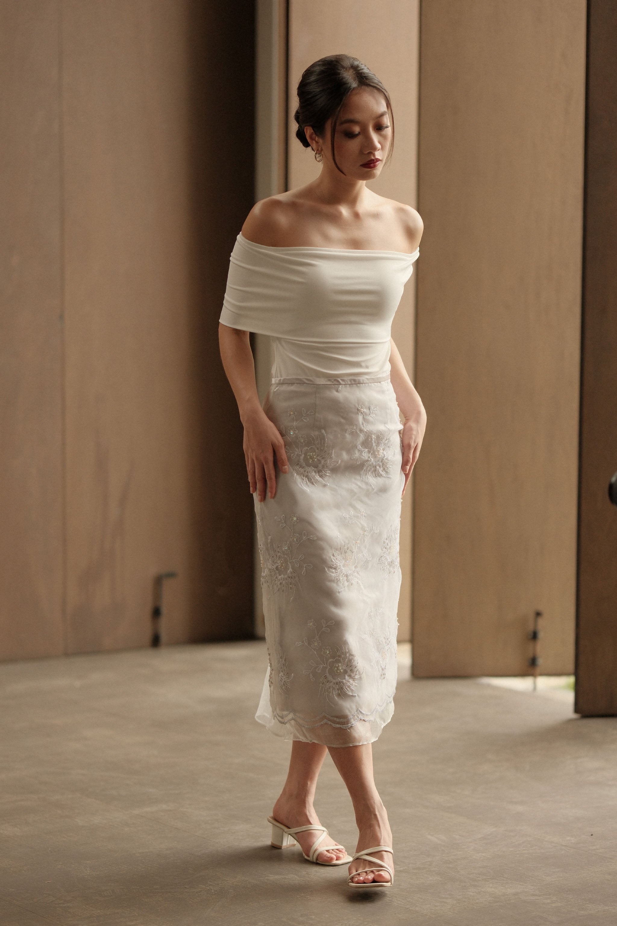 Sequin Midi Skirt - Silver