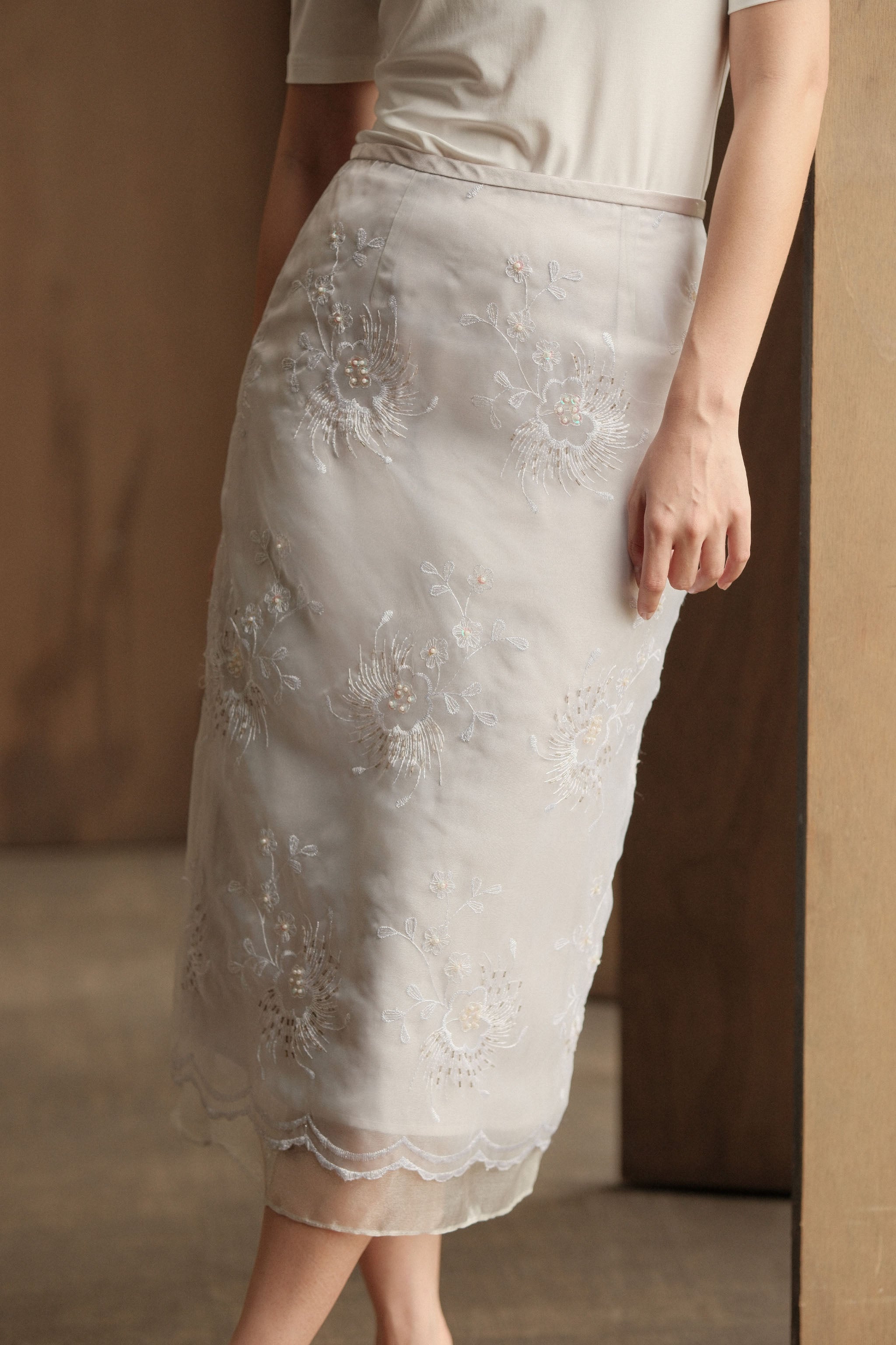 Sequin Midi Skirt - Silver