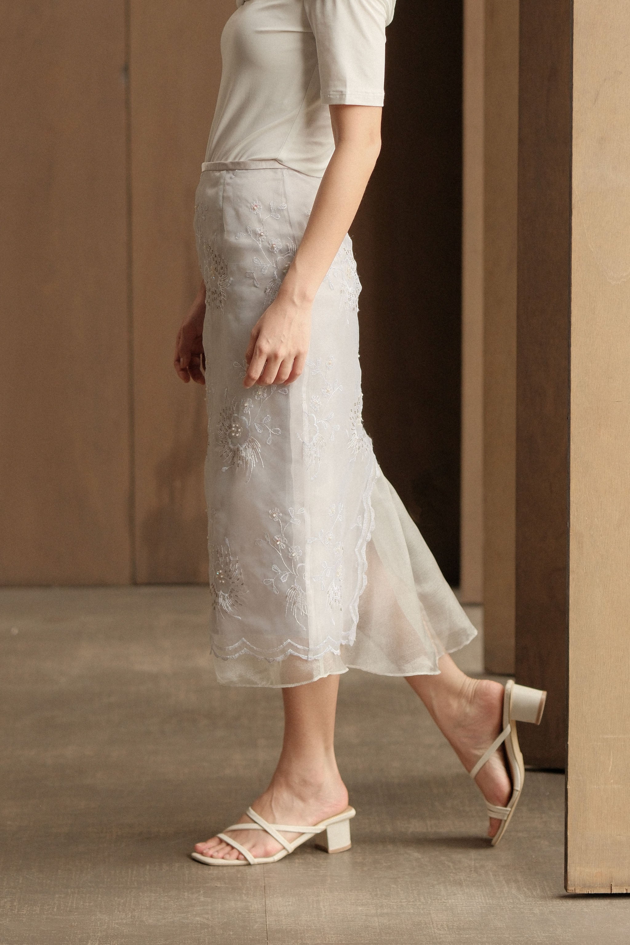 Sequin Midi Skirt - Silver