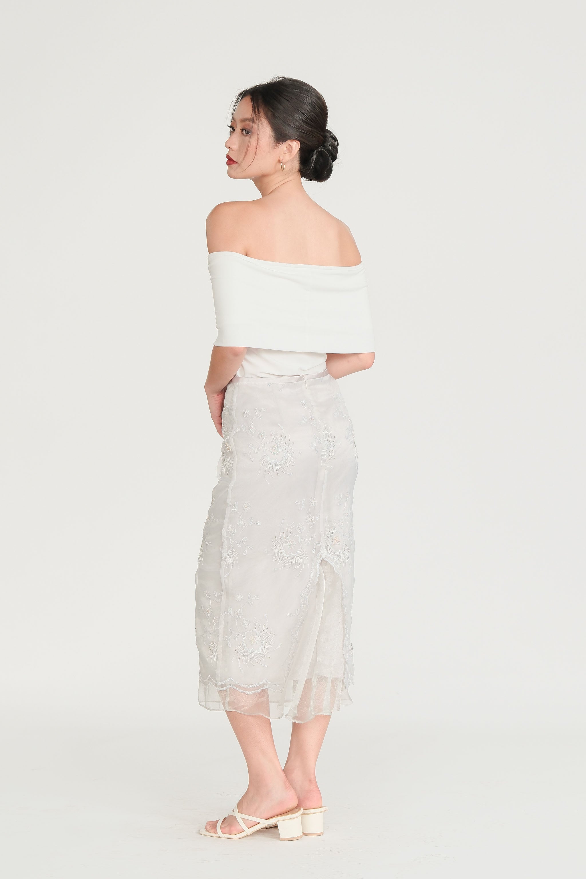 Sequin Midi Skirt - Silver