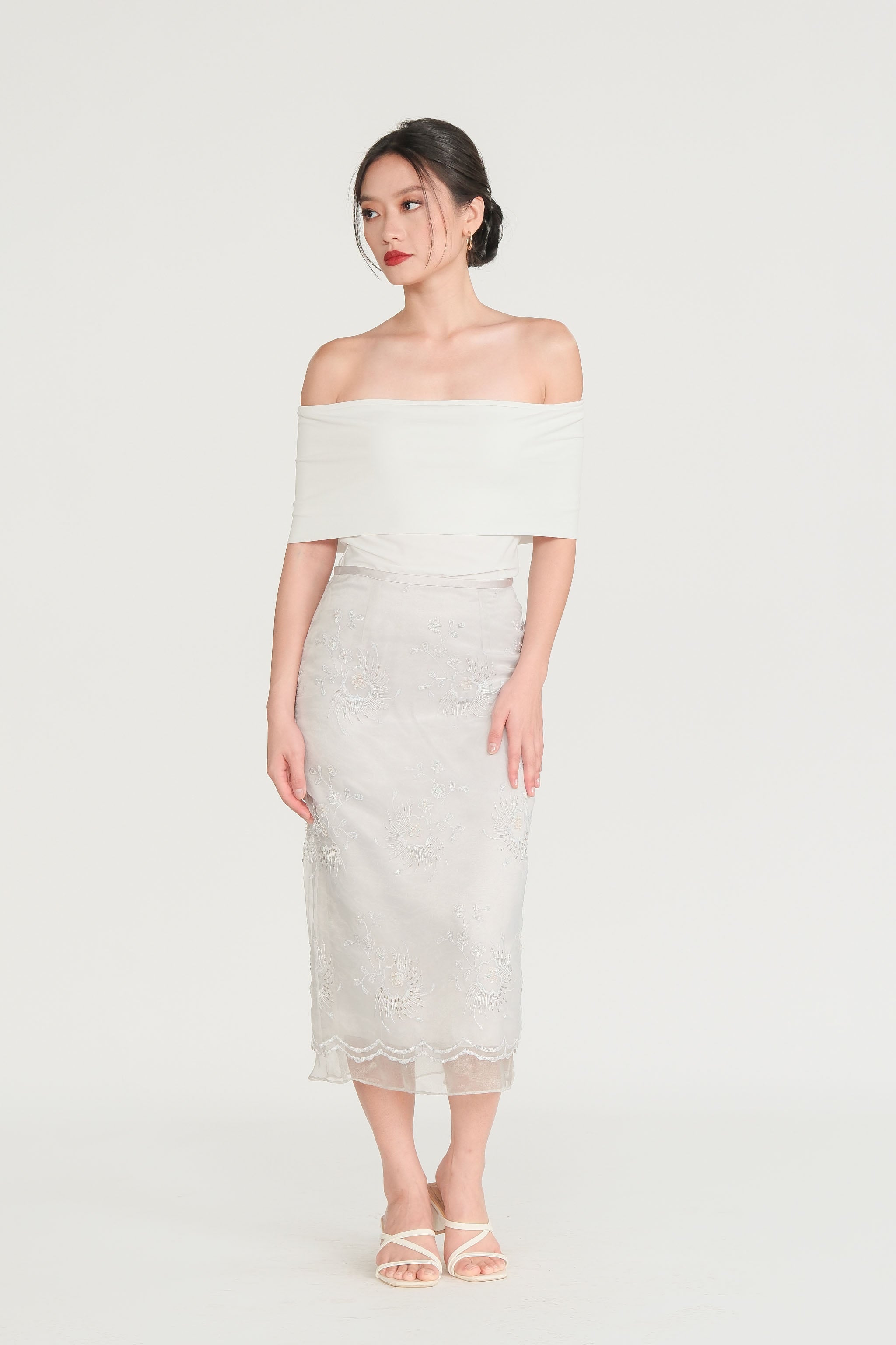 Sequin Midi Skirt - Silver