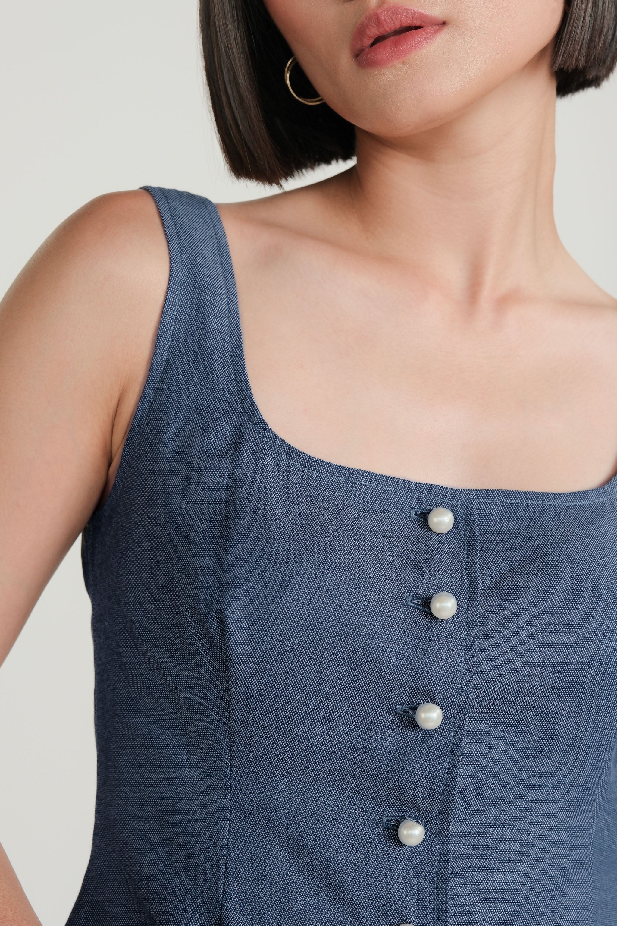 Pearl Button Vest & Skirt Set – Dusk Blue