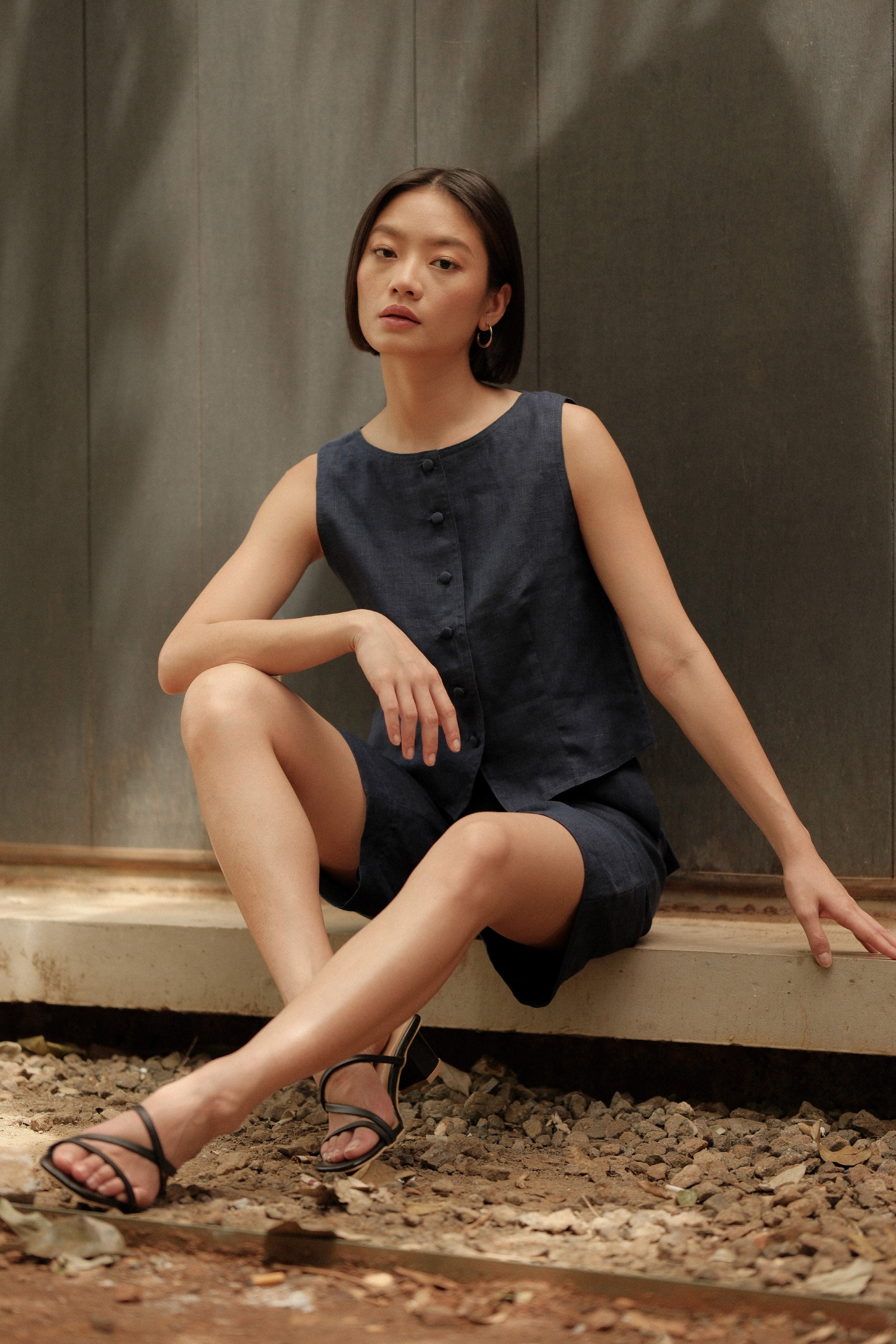 Linen Vest & Pants Set – Navy