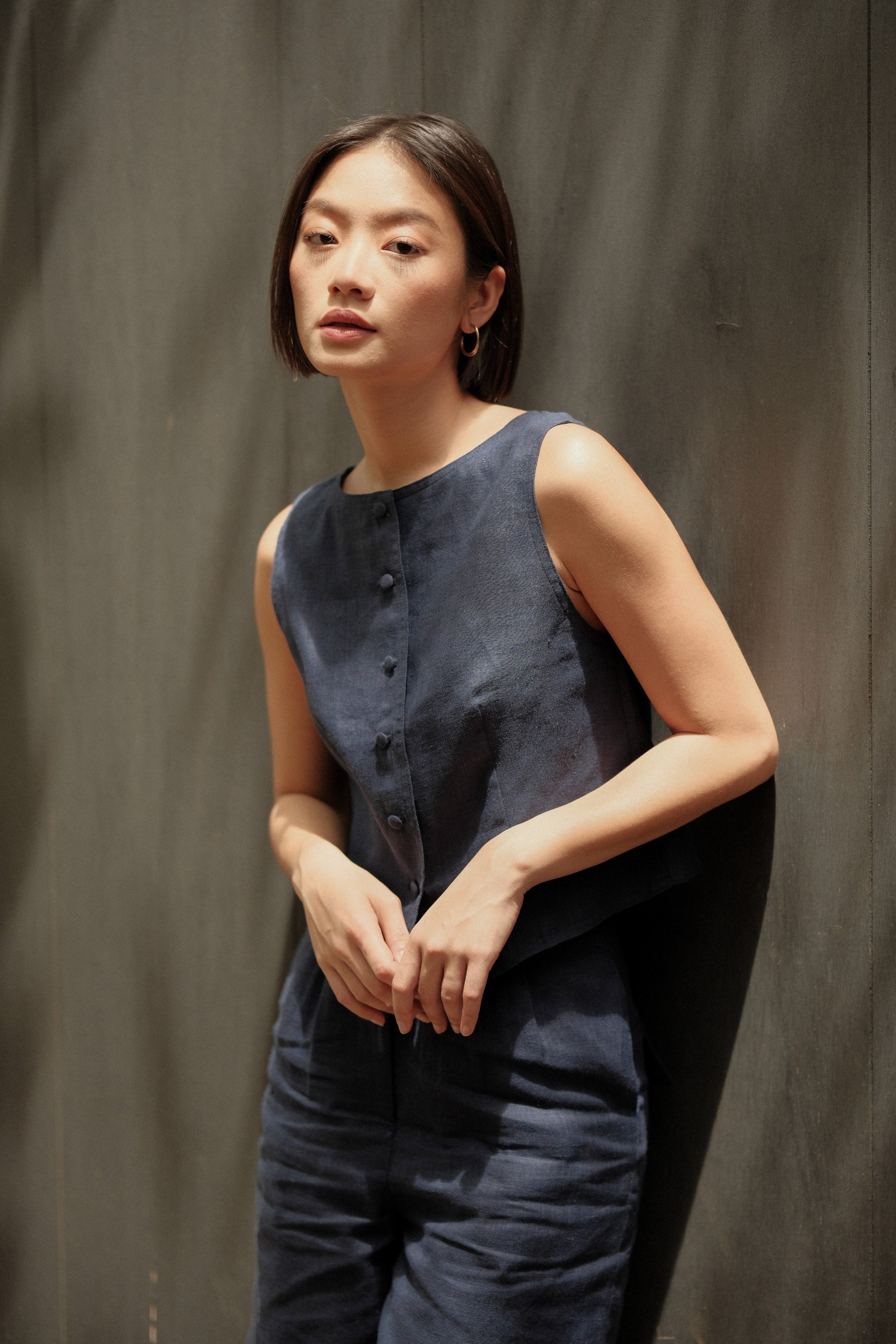 Linen Vest & Pants Set – Navy