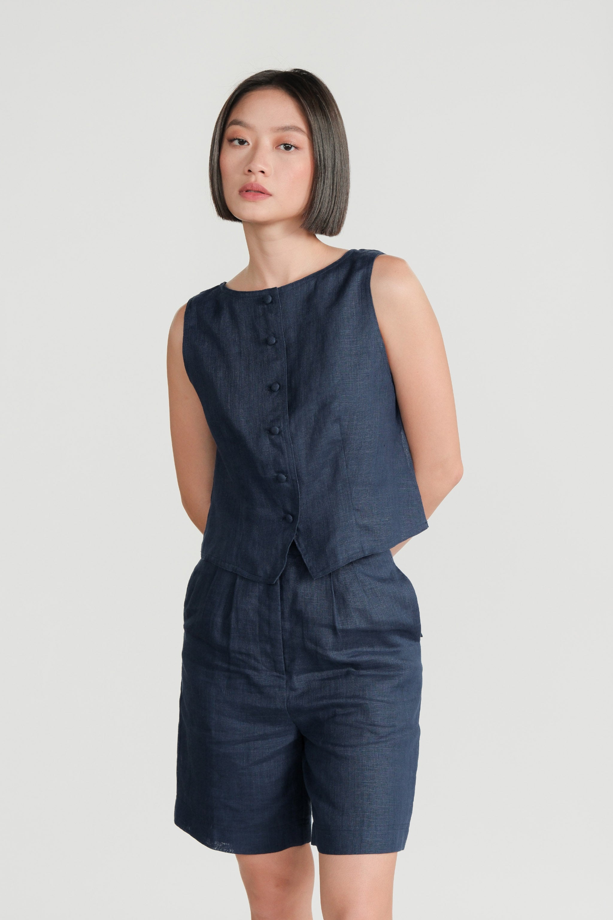 Linen Vest & Pants Set – Navy