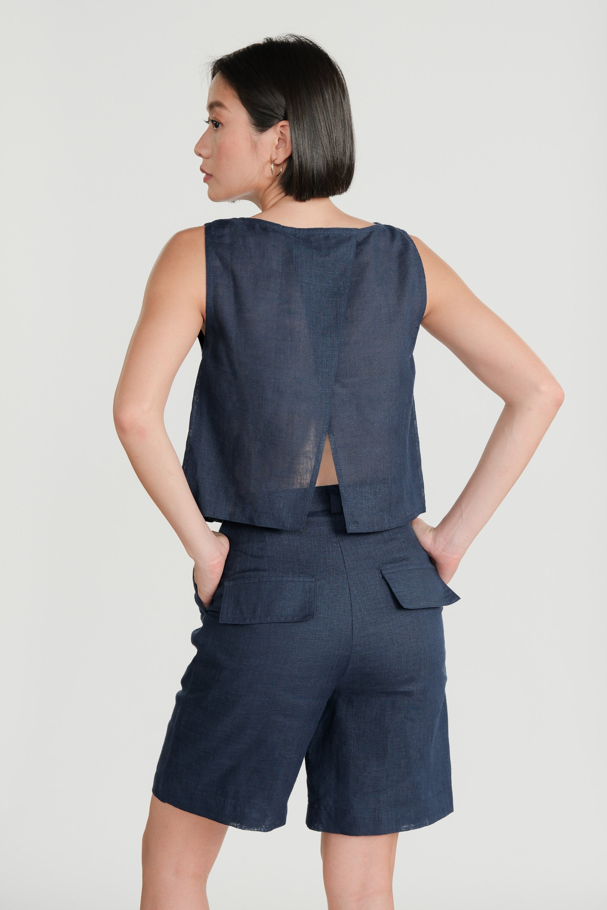 Linen Vest & Pants Set – Navy