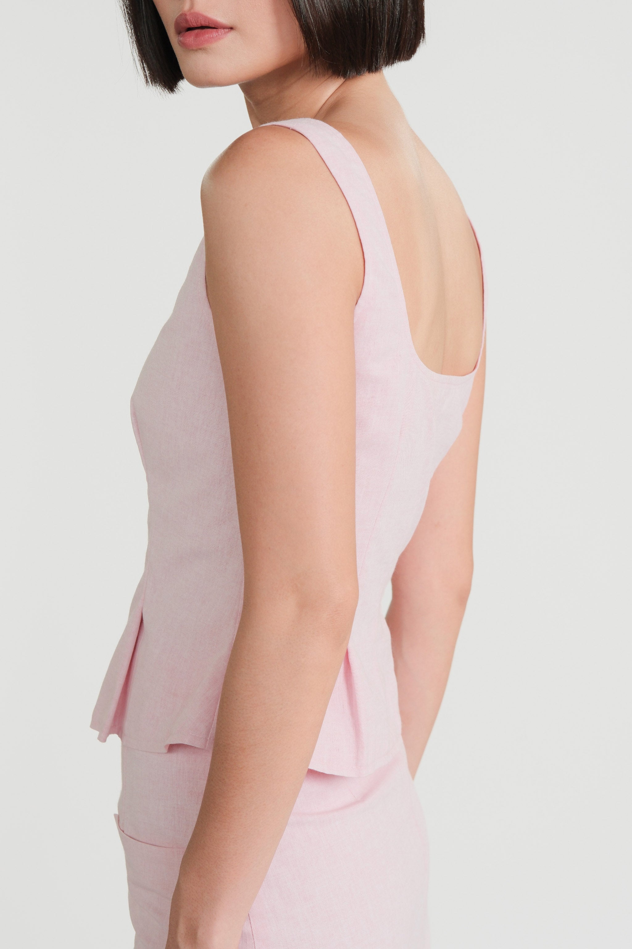 Pearl Button Vest & Skirt Set – Blush