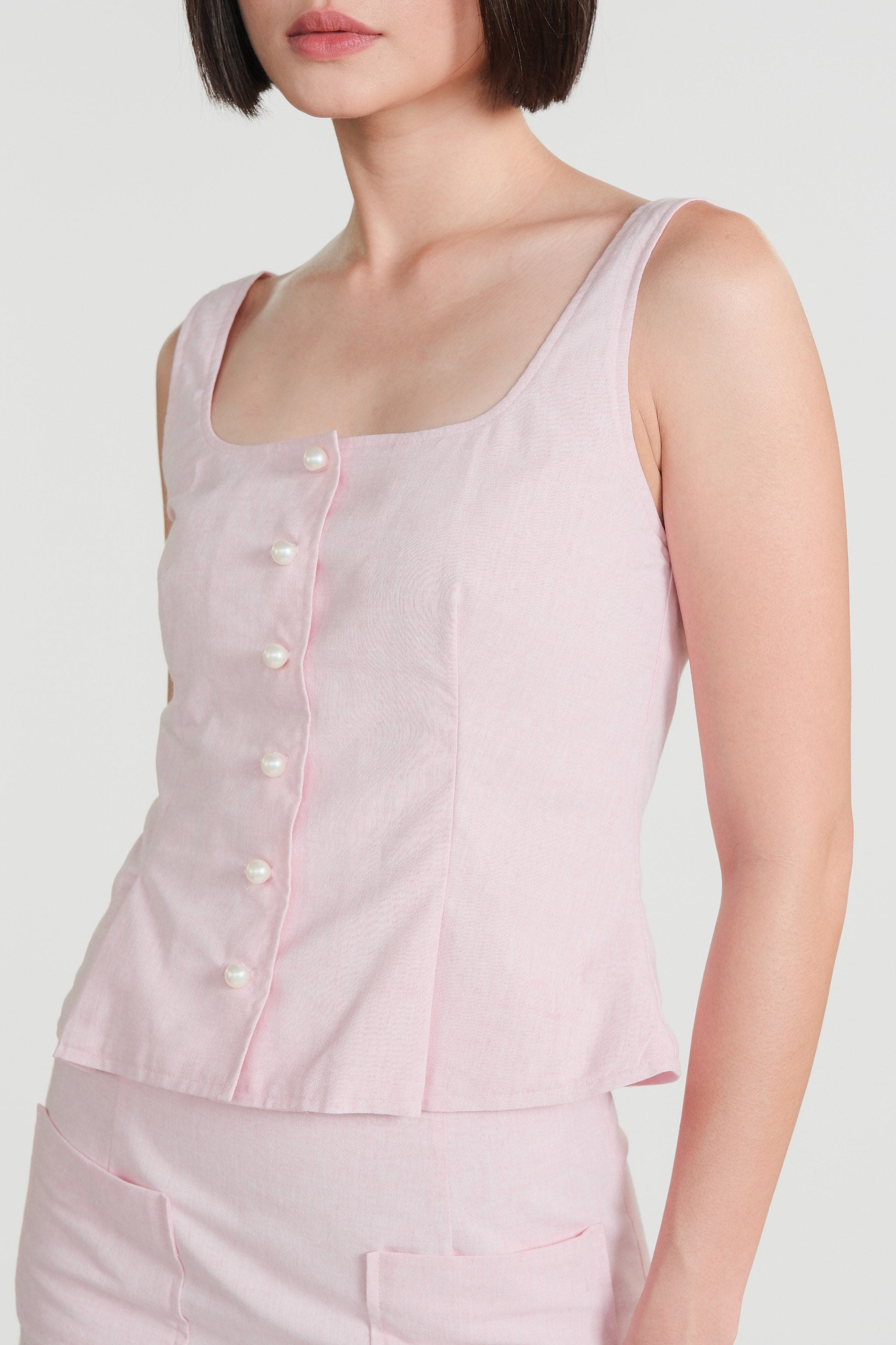 Pearl Button Vest & Skirt Set – Blush