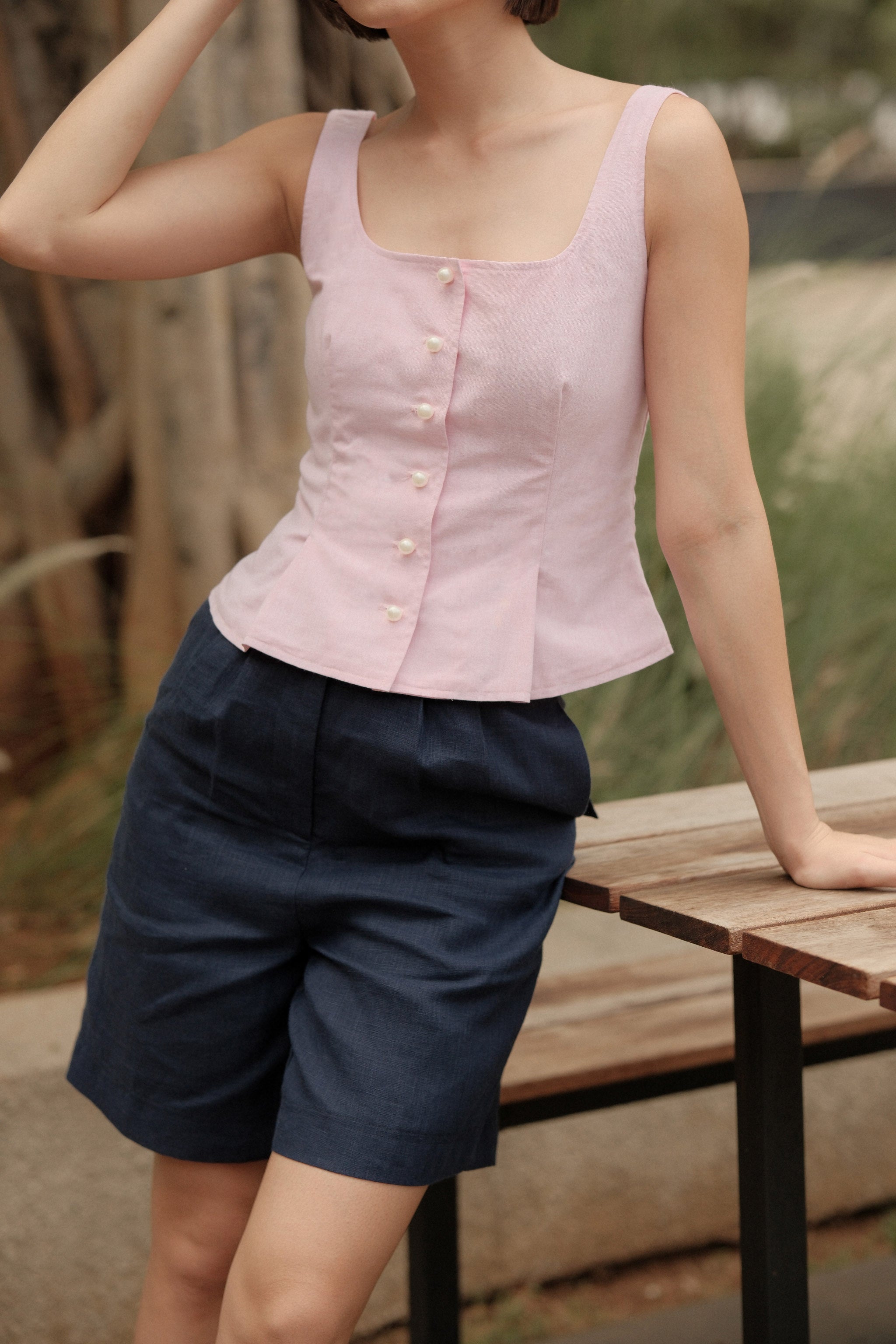 Pearl Button Vest & Shorts Set