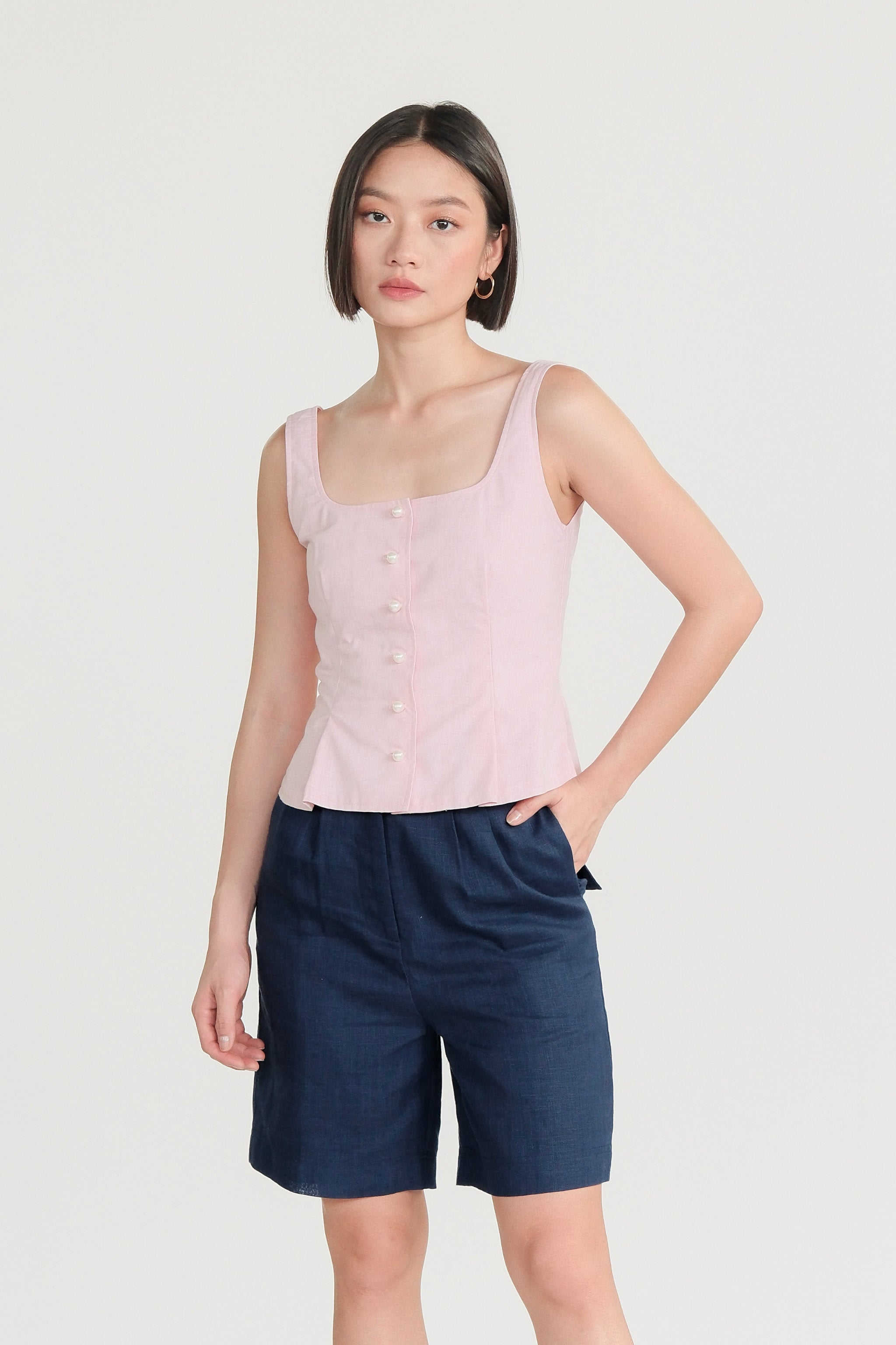 Pearl Button Vest & Shorts Set