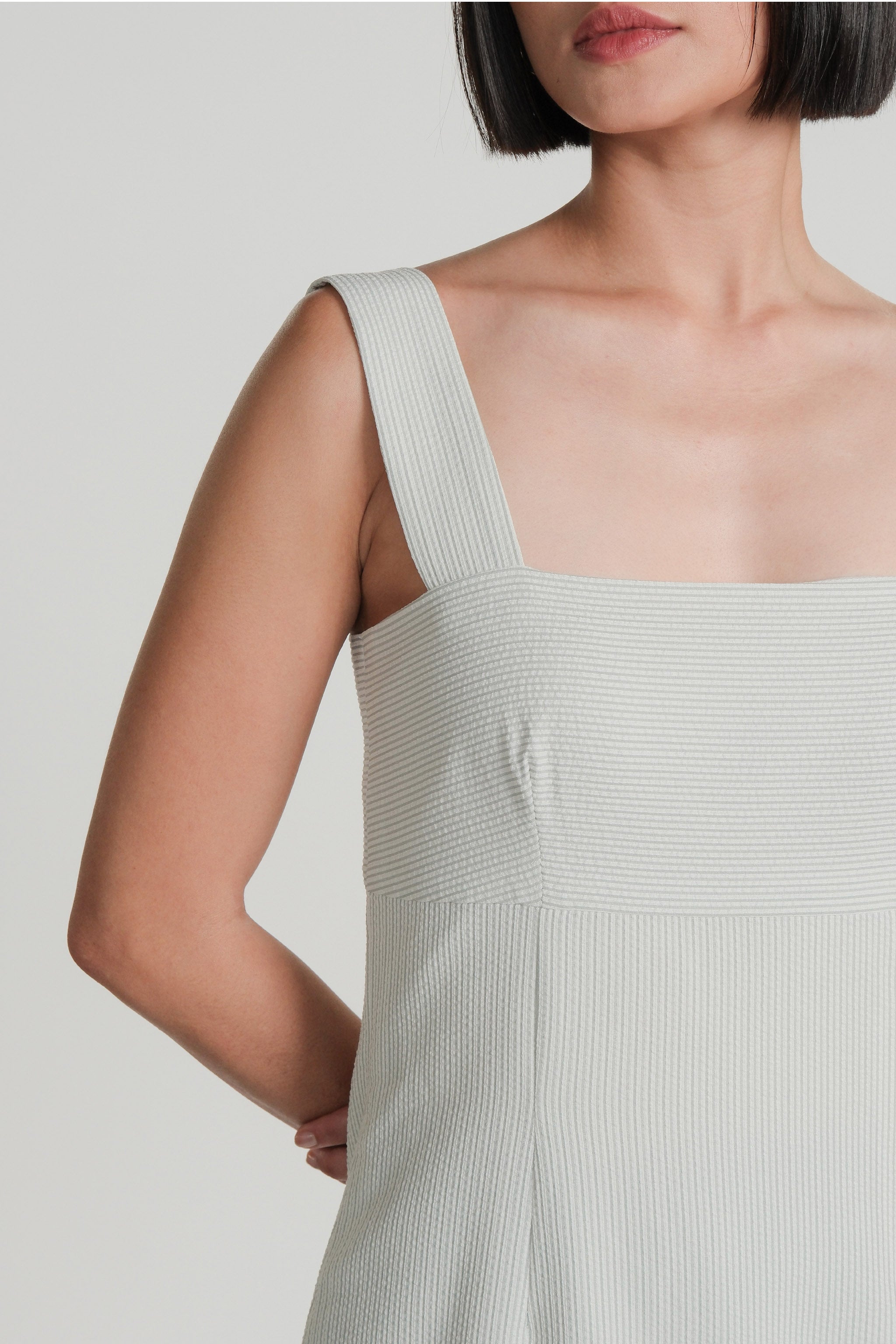 Textured Striped Dress – Sage