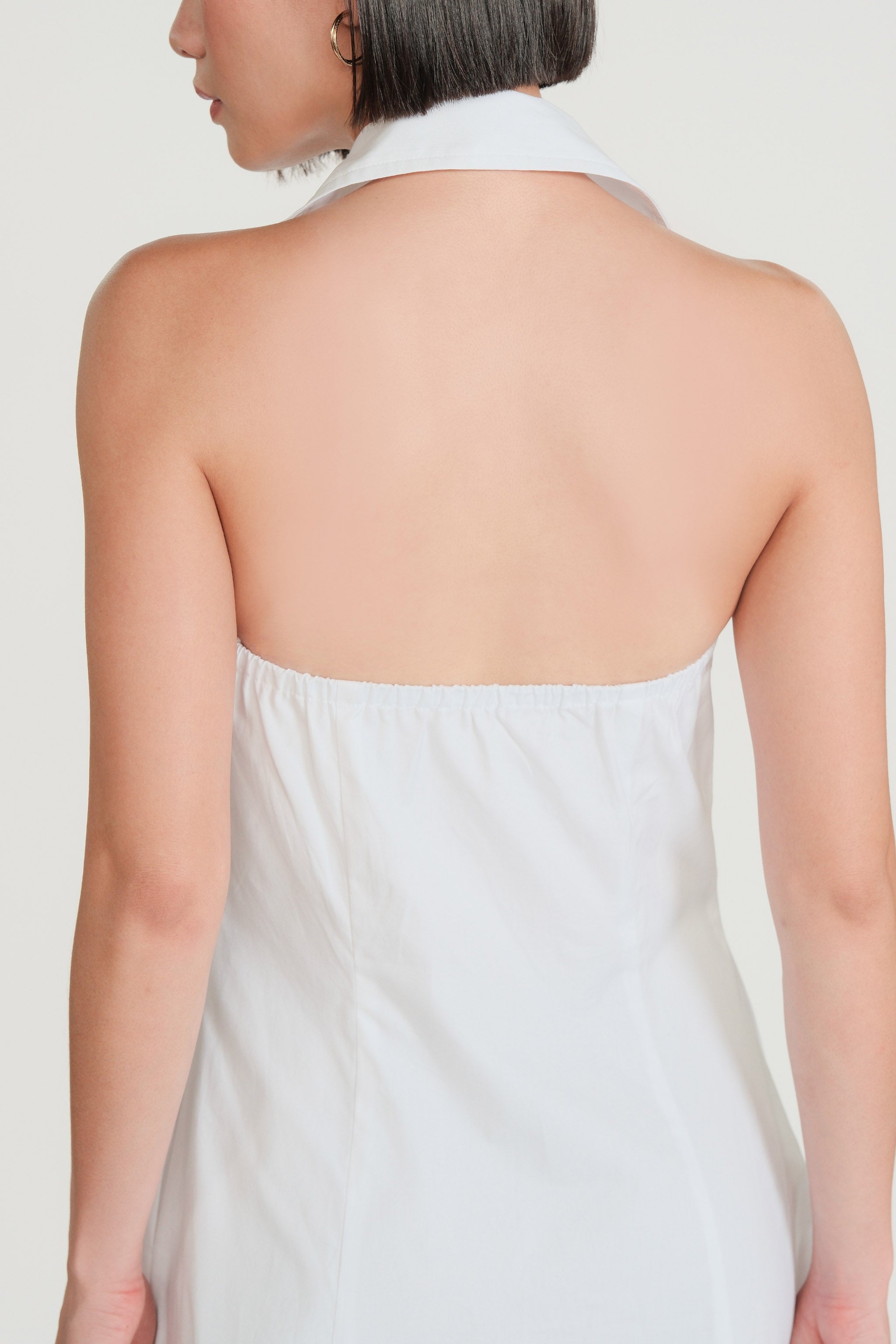 Pearl Button Halter Dress - White