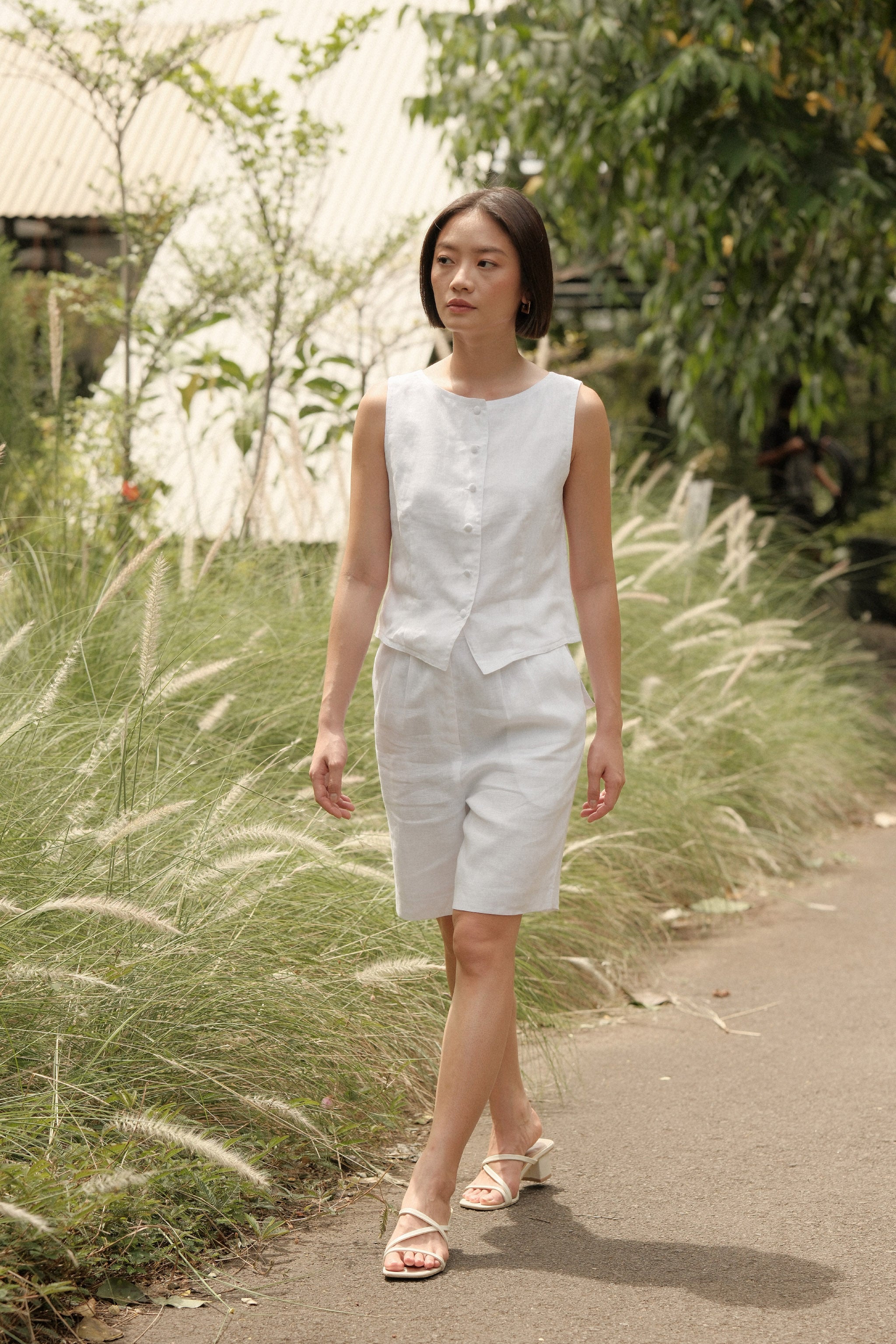 Linen Vest & Pants Set – White