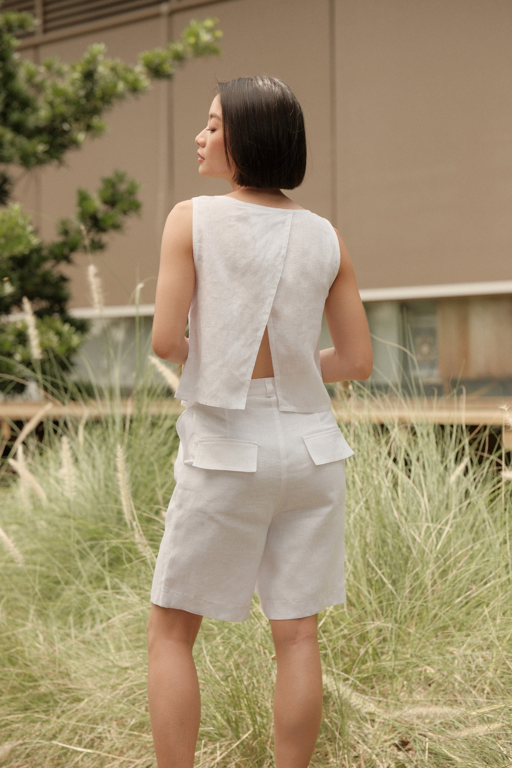 Linen Vest & Pants Set – White