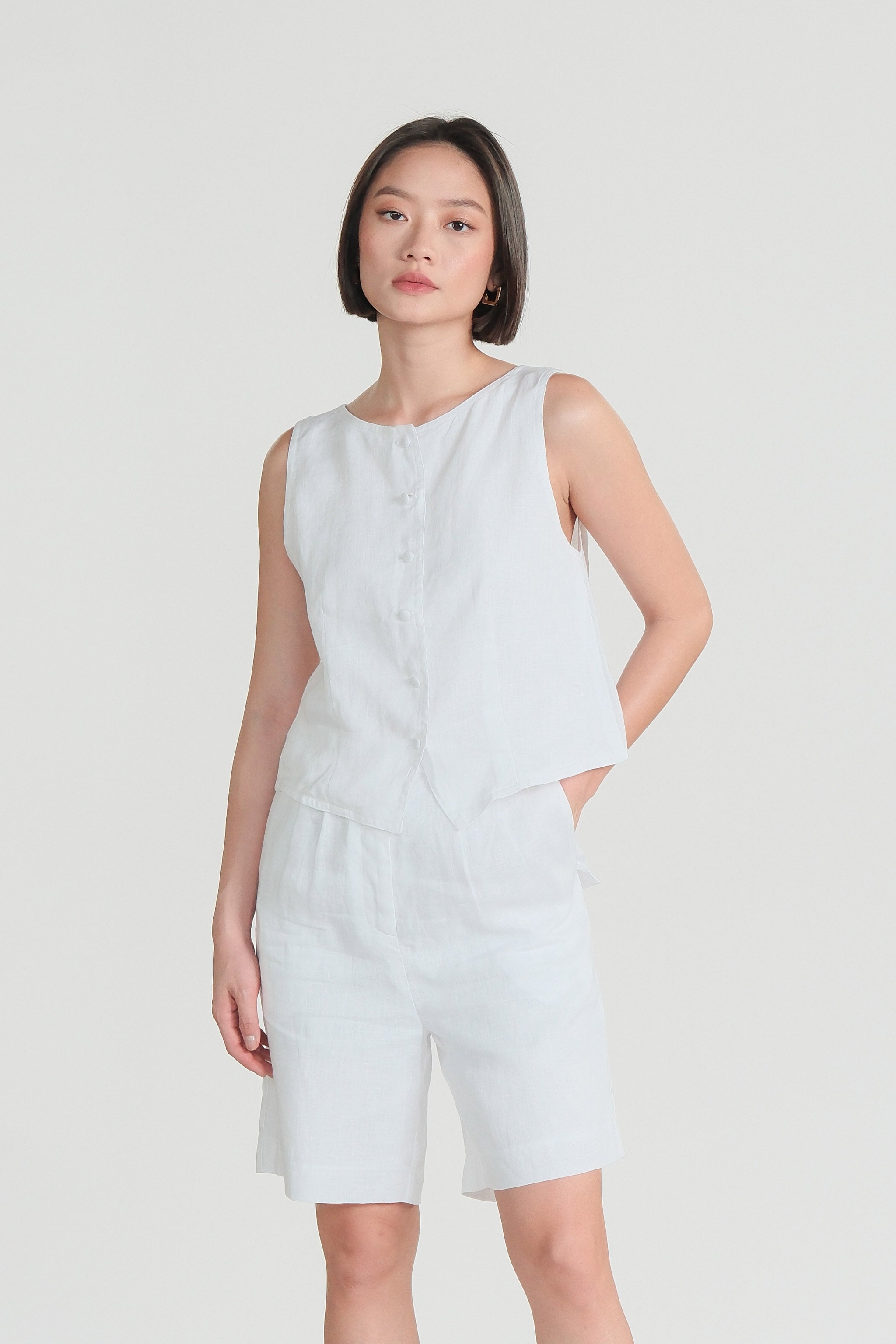 Linen Vest & Pants Set – White