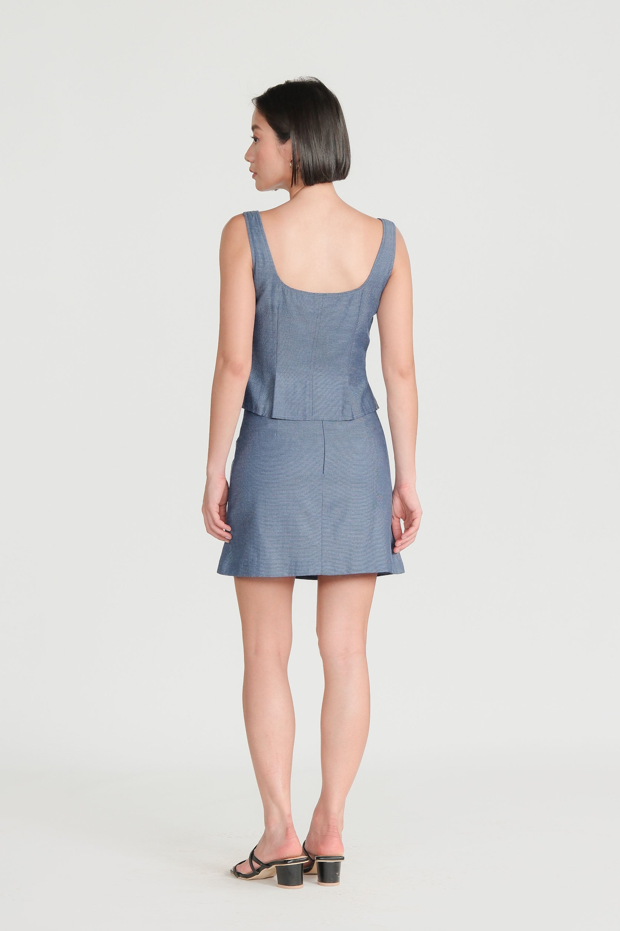 Pearl Button Vest & Skirt Set – Dusk Blue