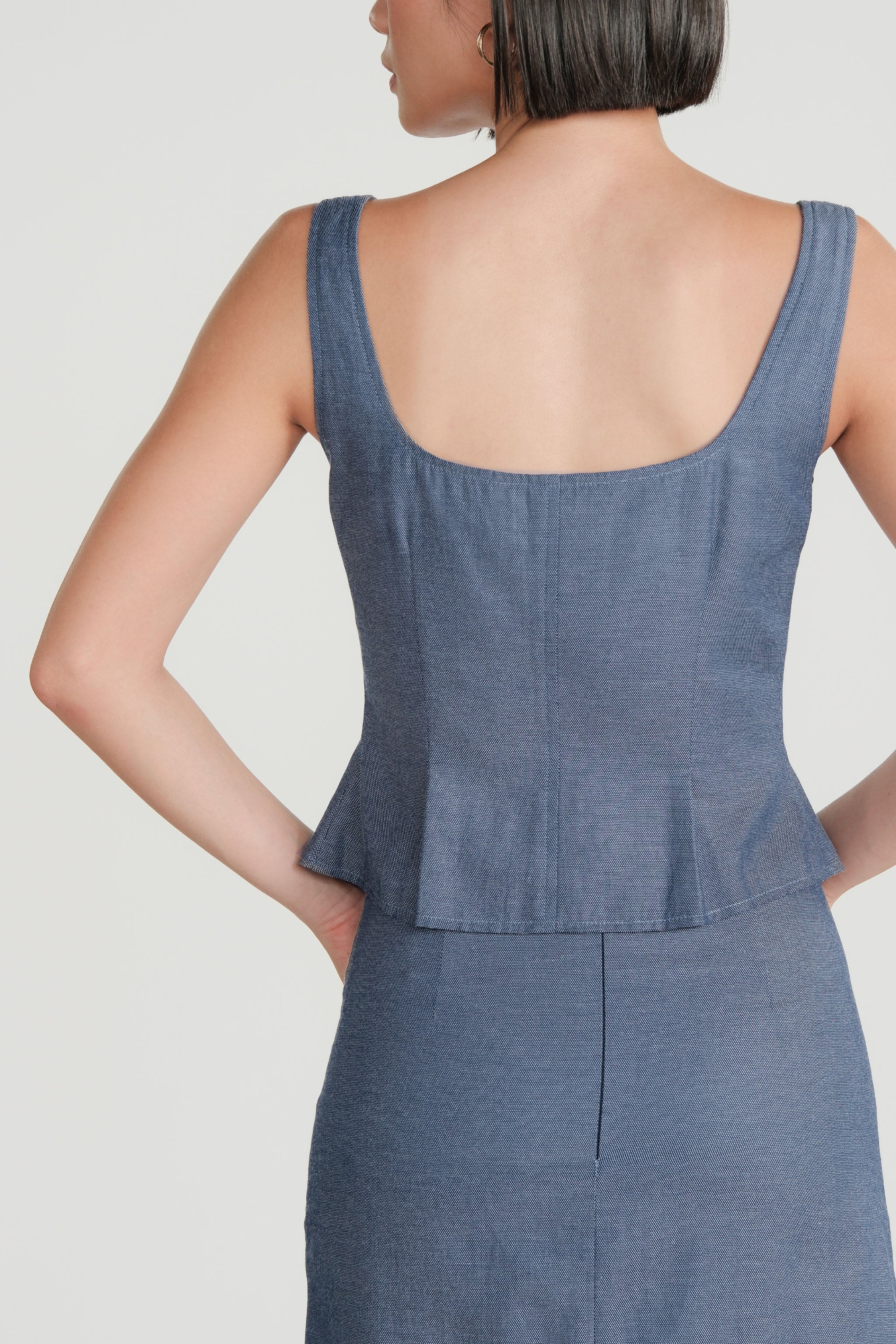 Pearl Button Vest & Skirt Set – Dusk Blue