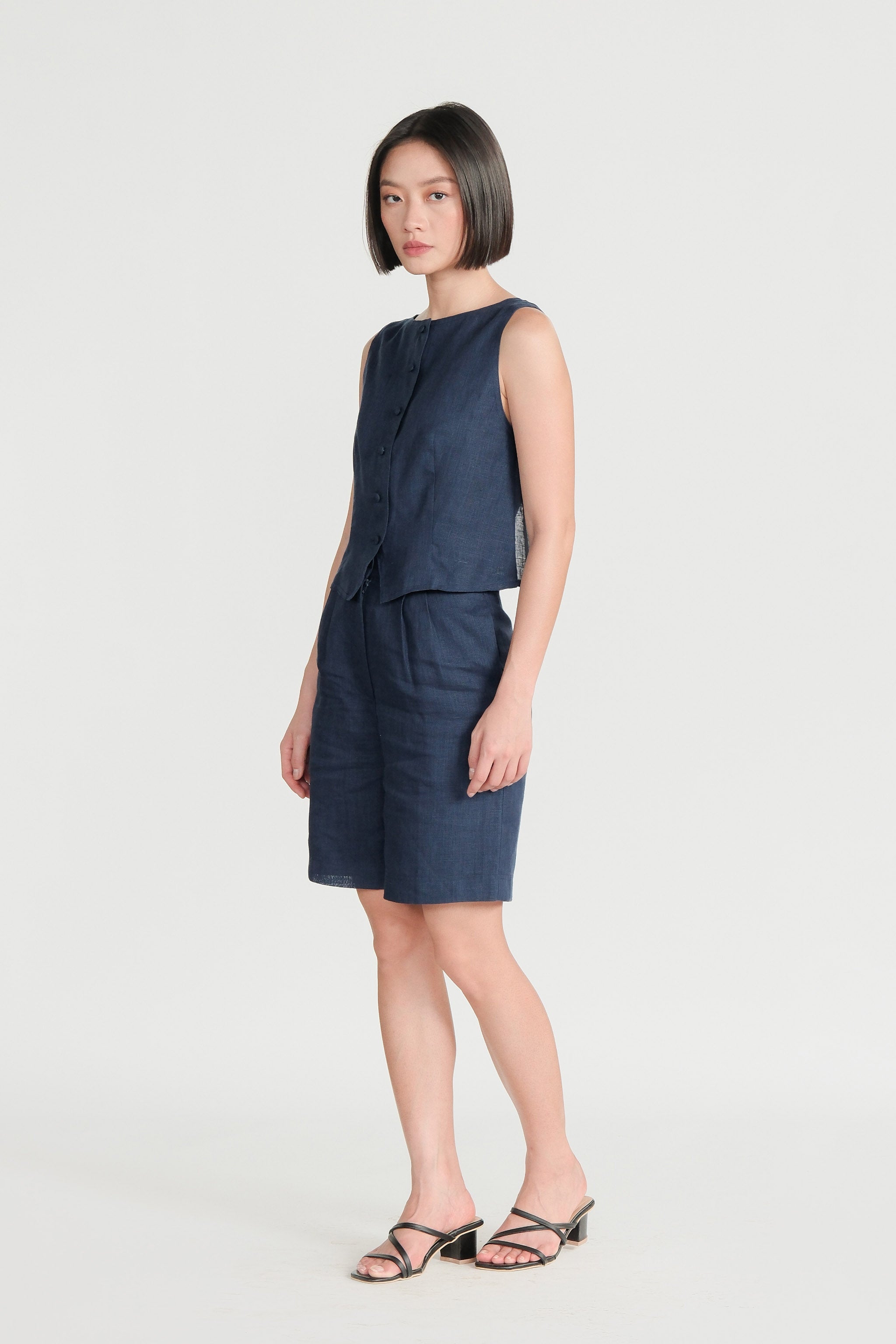 Linen Vest & Pants Set – Navy