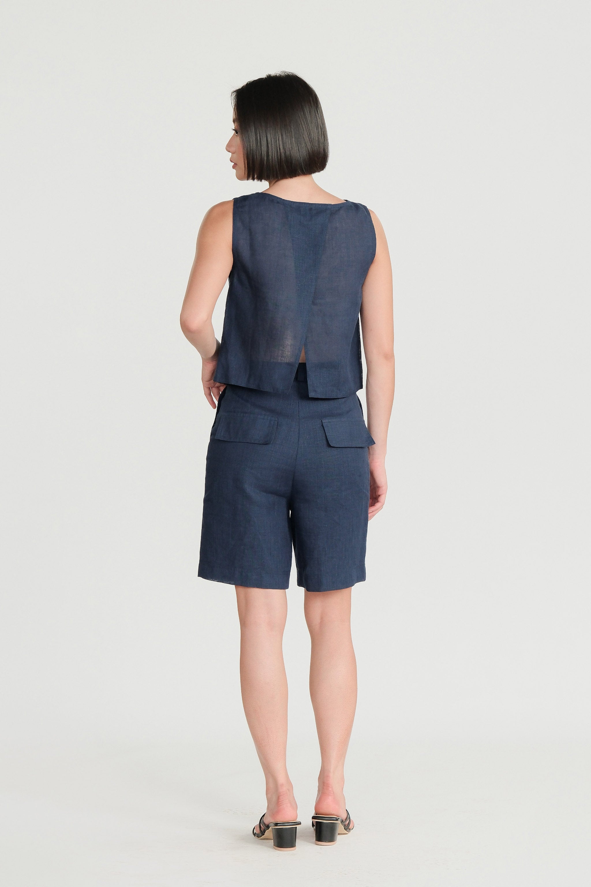 Linen Vest & Pants Set – Navy