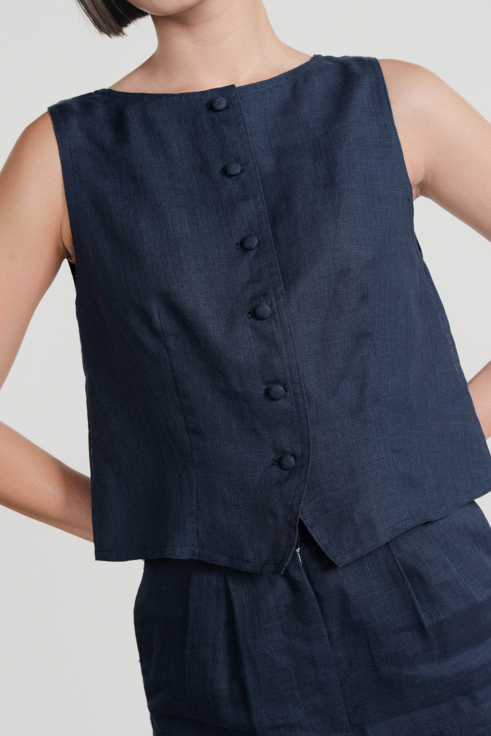 Linen Vest & Pants Set – Navy