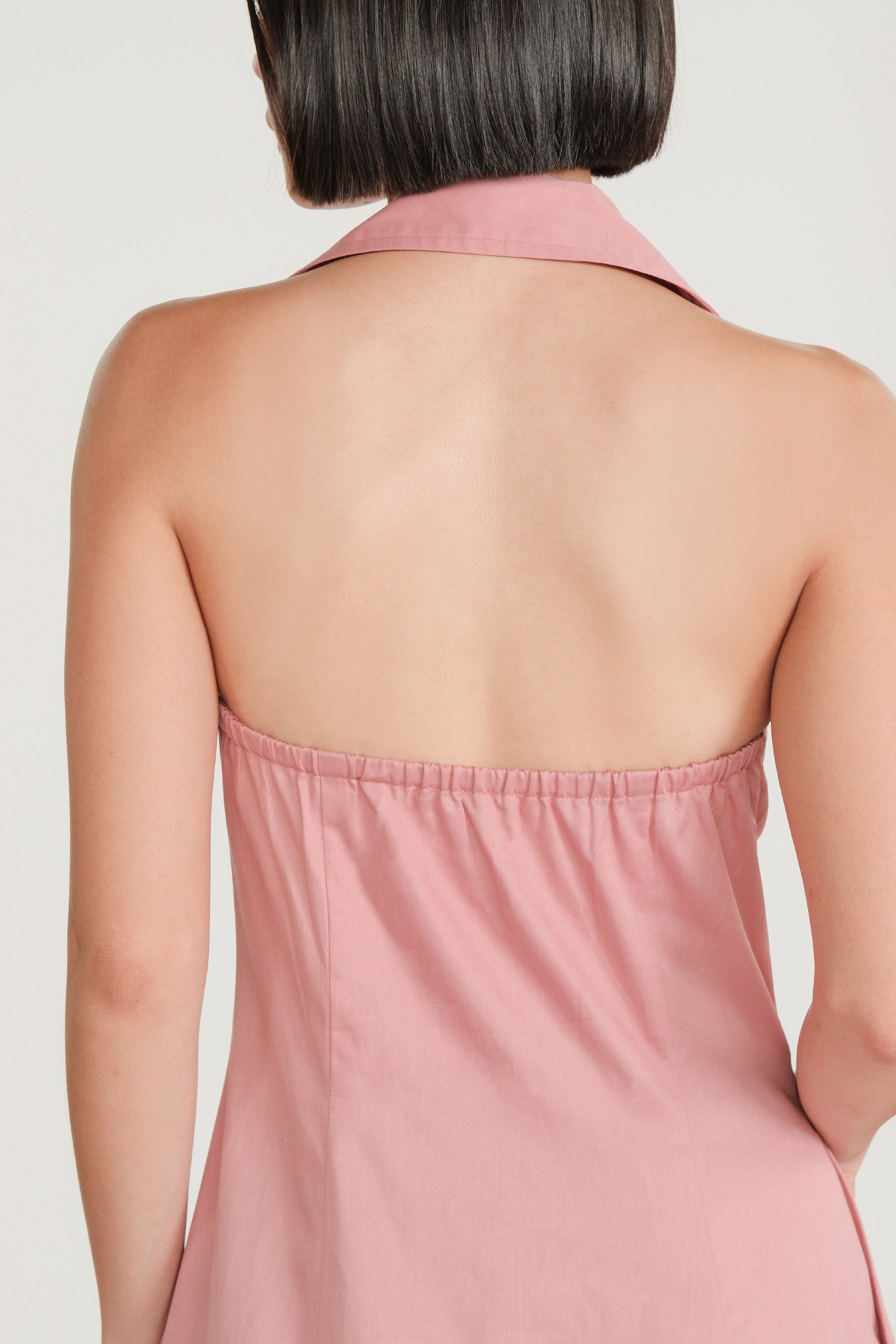 Pearl Button Halter Dress - Rose