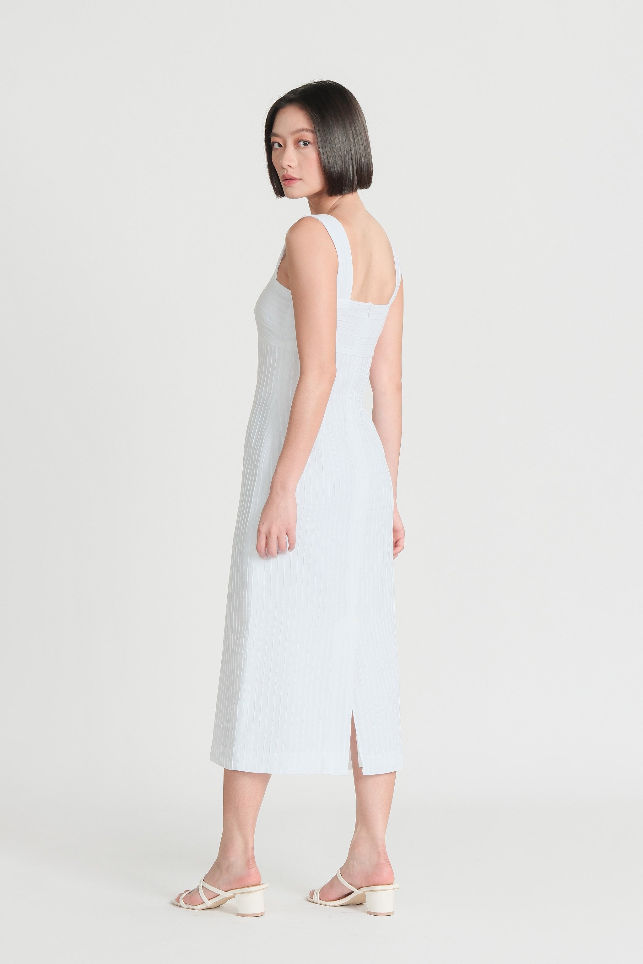 Textured Striped Dress – White